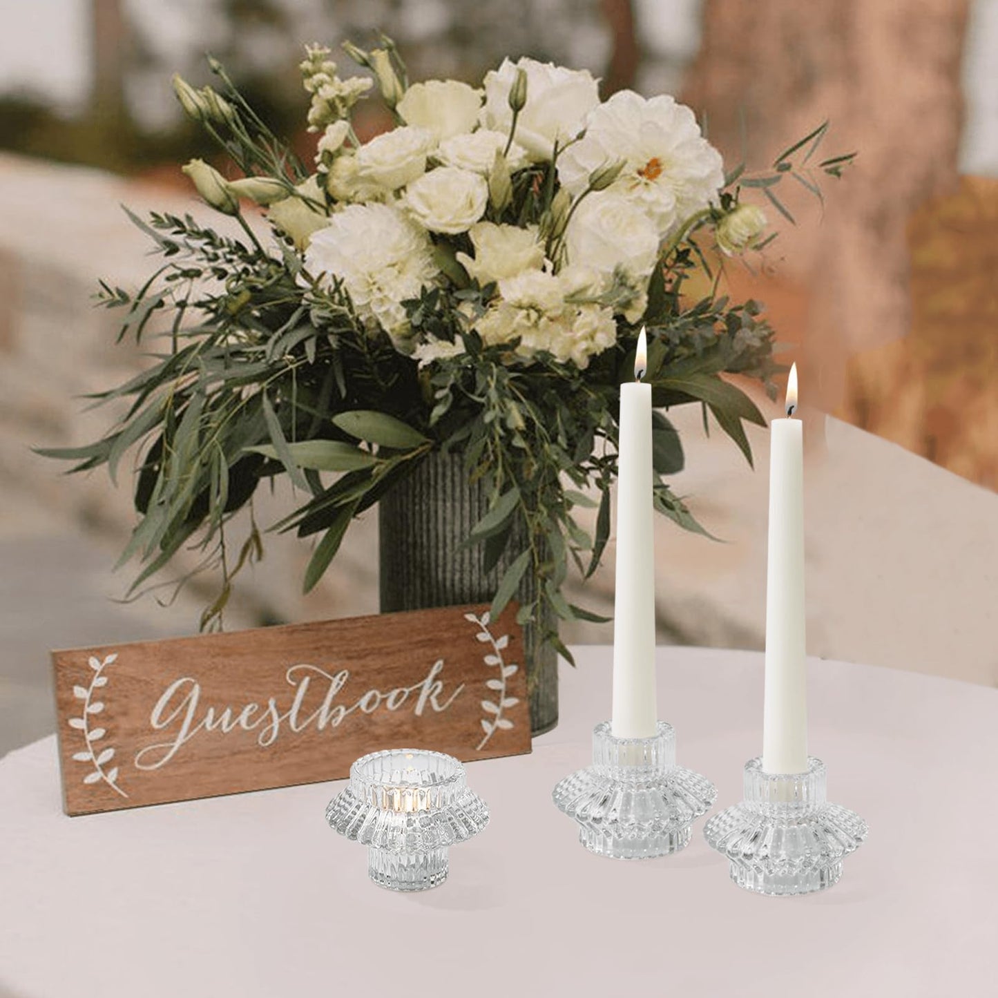 CHOCSTAY Reversible Candlestick Holders Set of 3, Clear Glass Taper and Tealight Candle Holders for Table Centerpiece, Wedding, Party, Home Decor