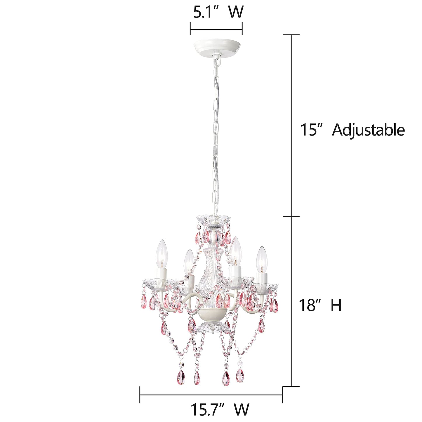 LaLuLa Pink Chandelier White Chandeliers Lighting with Acrylic Crystals Mini 4 Lights Pendant Light for Bedroom and Girls Room