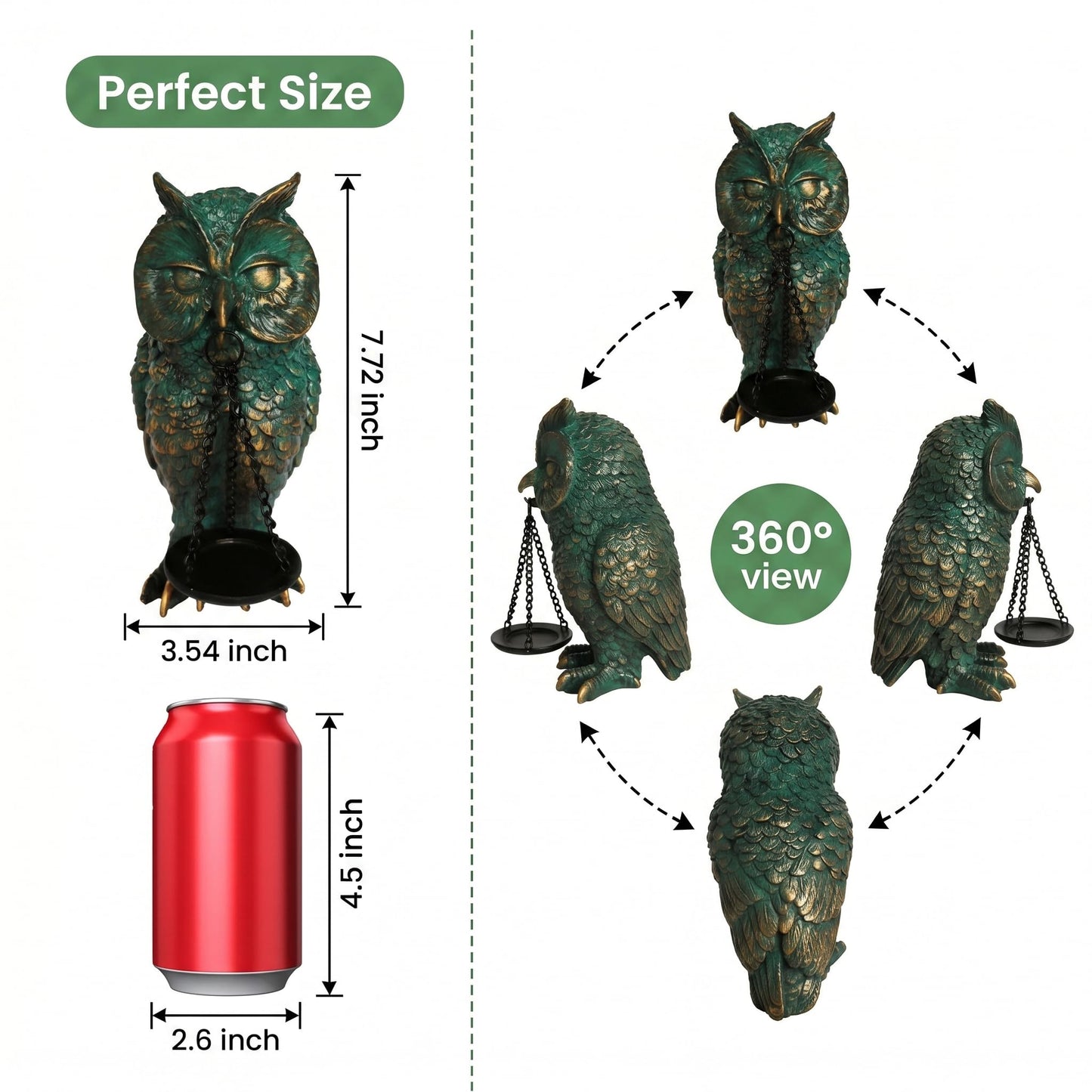 Gothic Home Decor Owl Candle Holder Tealight Stand Resin Statue for Living Room Bedroom Halloween Spooky Ornaments Unique Bird Decor Bronze