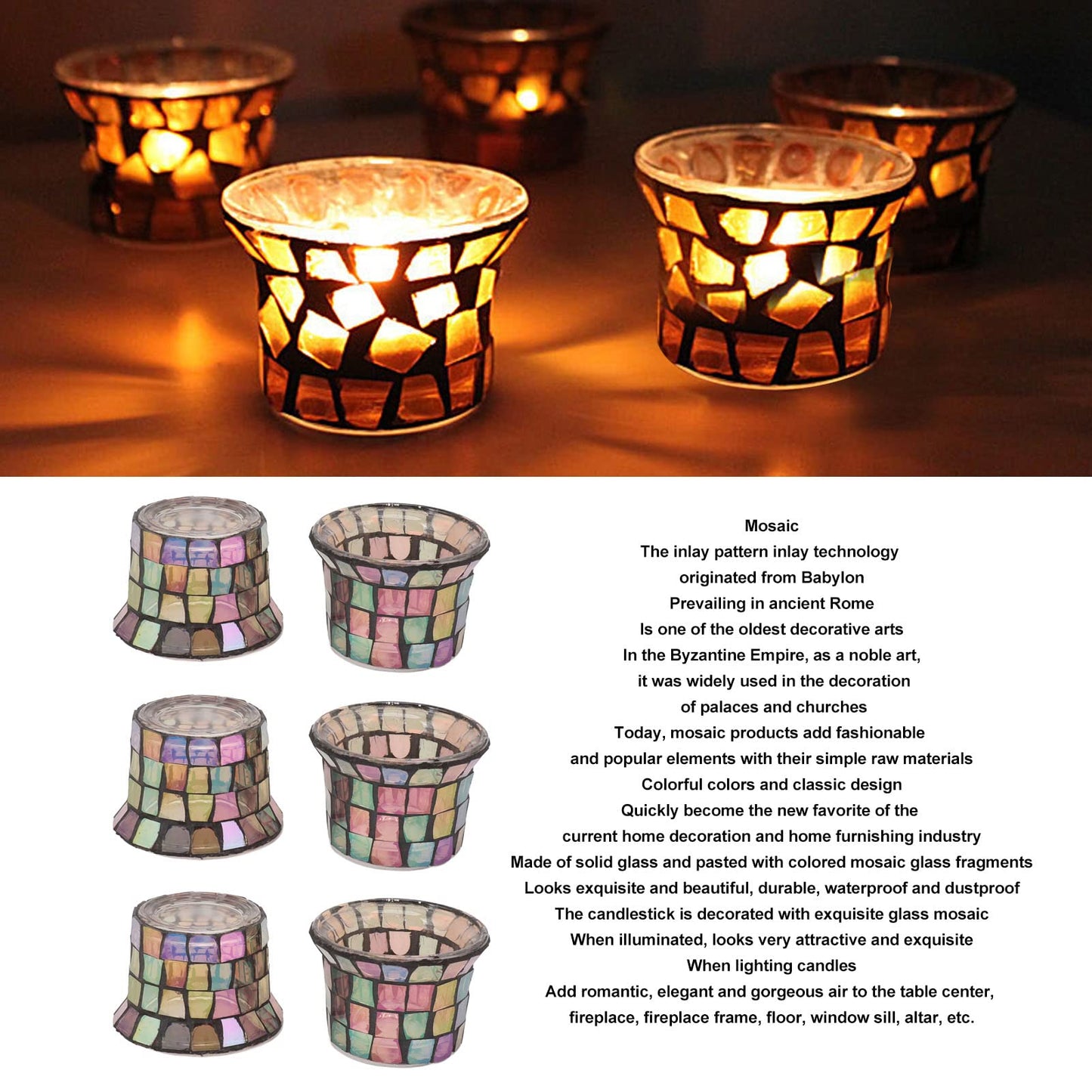 Jeanoko Mosaic Tealight Holder Set of 6 Solid Glass Candle Holder Cups for Wedding Table Centerpiece Meditation Decor Brown for Tealights Prayer Candles and Mini Planters