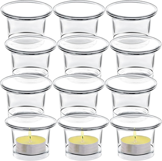 Tealight Candle Holder Set of 12,Glass Votive Candle Holders,Clear Tea Light Holders Bulk for Wedding Holiday Birthday Party Dinner & Home Decor