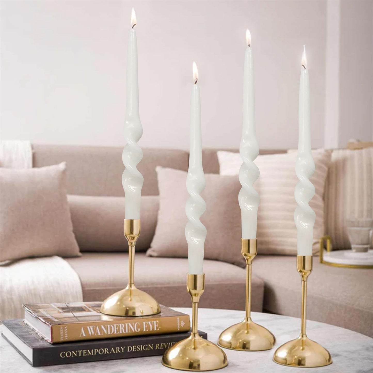 8pcs Short Taper Candle Spiral Candles,Gedengni White Candle Sticks Beige Twisted Candlesticks Swirl Tapered Candles for Home Décor Dinner Weddings Holiday Women Gifts