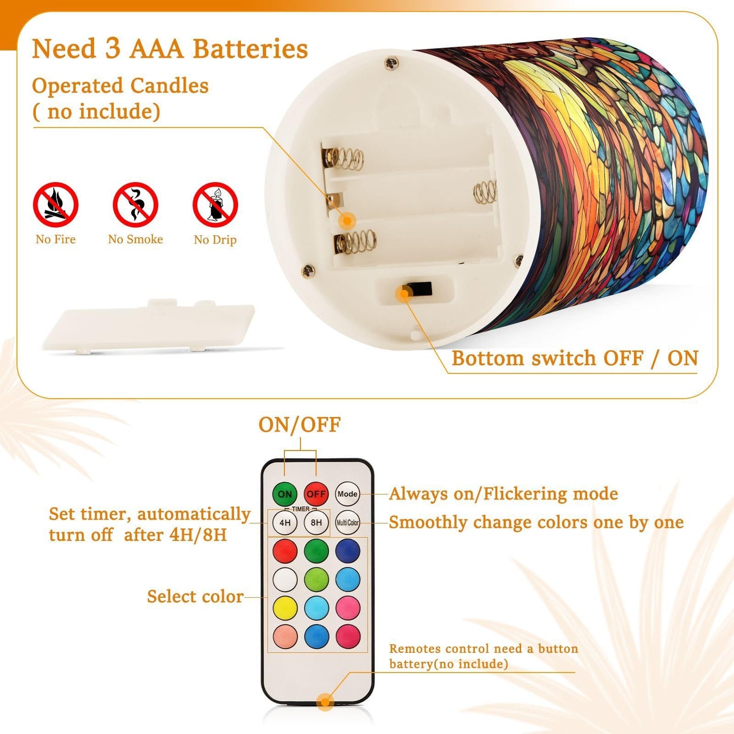 ALAZA Flickering Flameless Candles Tree of Life with Leaves Battery Operated Candles with Remote Timer LED Pillar Votive Candles Set of 2 for Holiday Decor