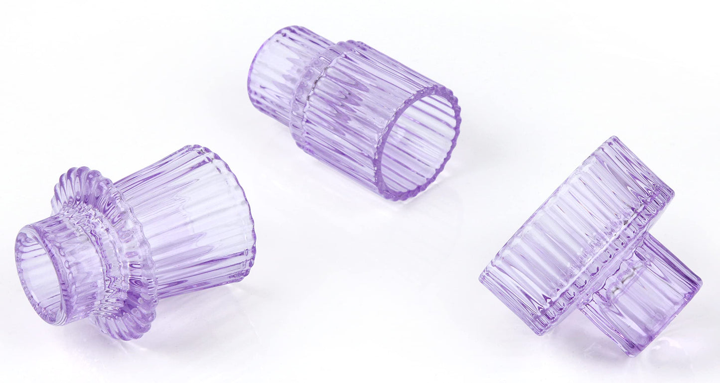 Vixdonos Glass Candlestick Holders Tealight Candle Holders for Table Centerpieces, Wedding Decor and Dinner Party (3 Pcs, Purple)