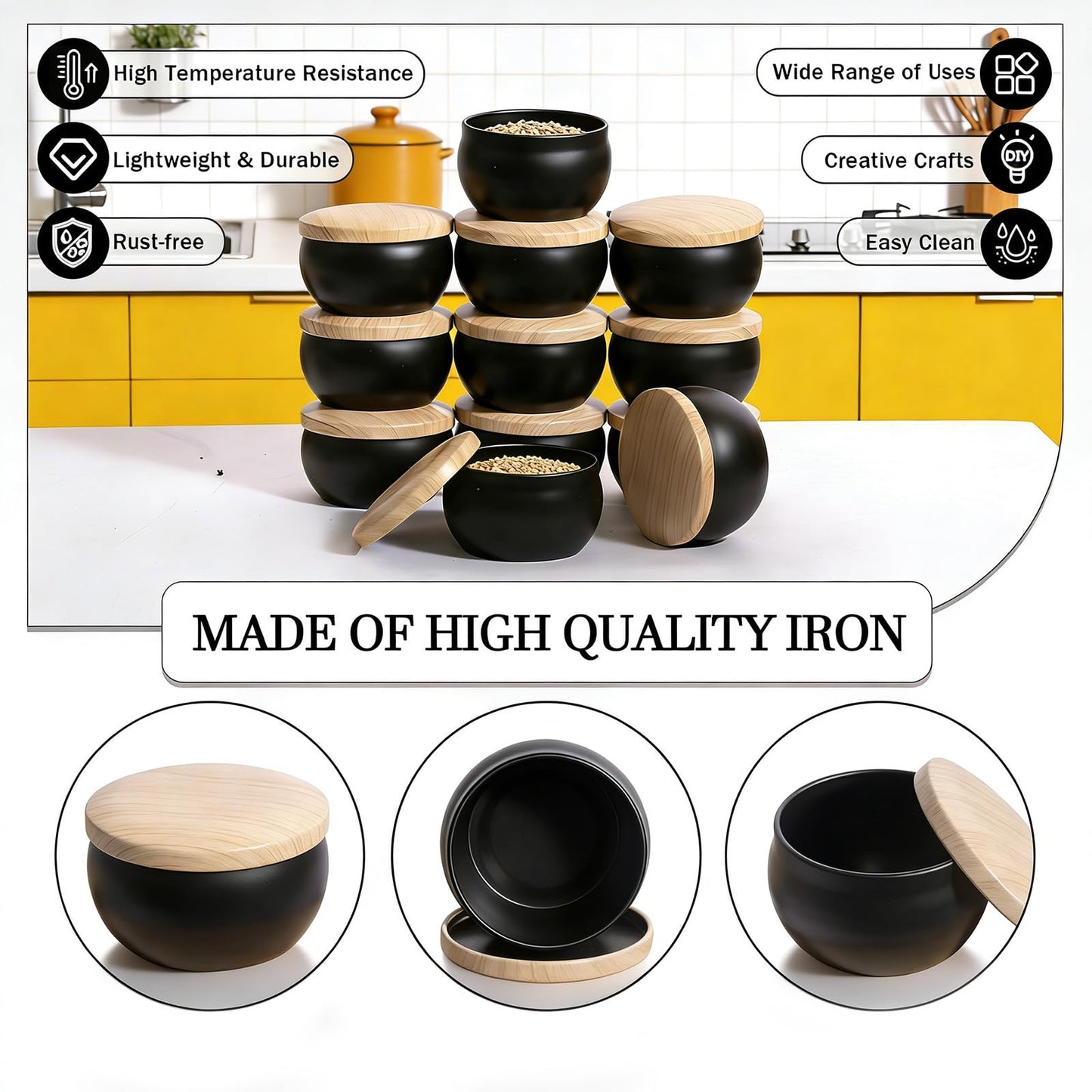 Candle Tins, 16 Pcs Candle Jars with Lids, 2.5 Oz Empty Candle Jars, Candle Containers for Making Candles, Small Metal Tins with Wood-Grain Lids, Candles Jars for Making Candles and Small Business