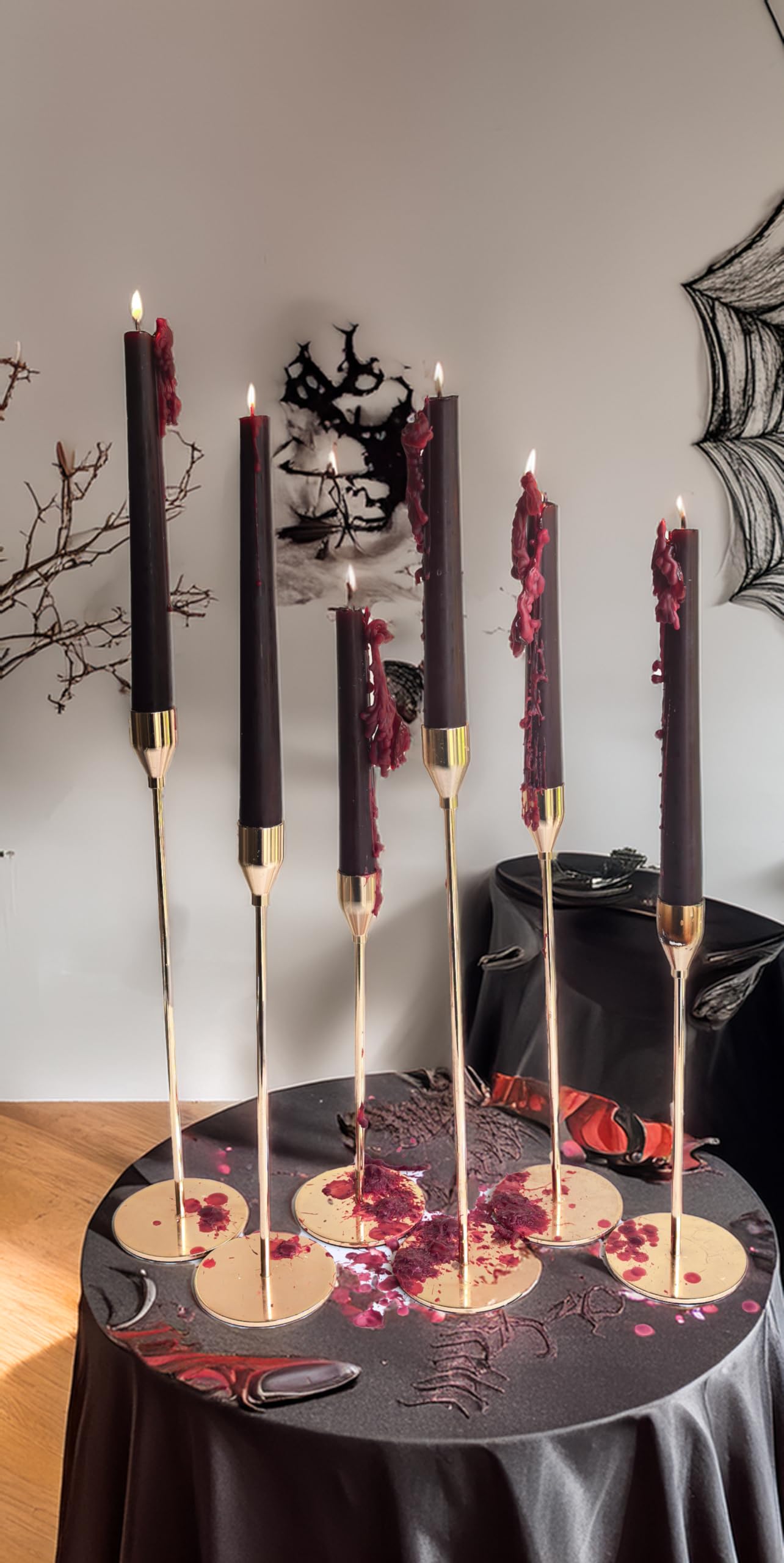 PAMELIFE 10-inch Bleeding Vampire Taper Candles, Black Blood Dripping Candlesticks, Ritual Spell Unscented Gothic Witch Taper Candles - Set of 6