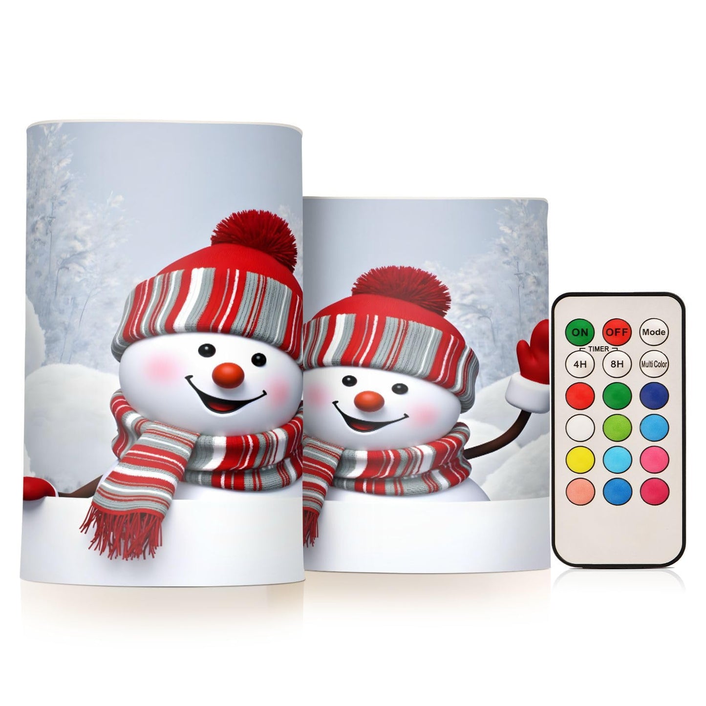 ALAZA Christmas Cute Snowman Winter Flickering Flameless Candles Battery Operated with Remote Timer,Tea Light Candles LED Pillar Votive Candles Set of 2 for Outdoor Indoor Decorations