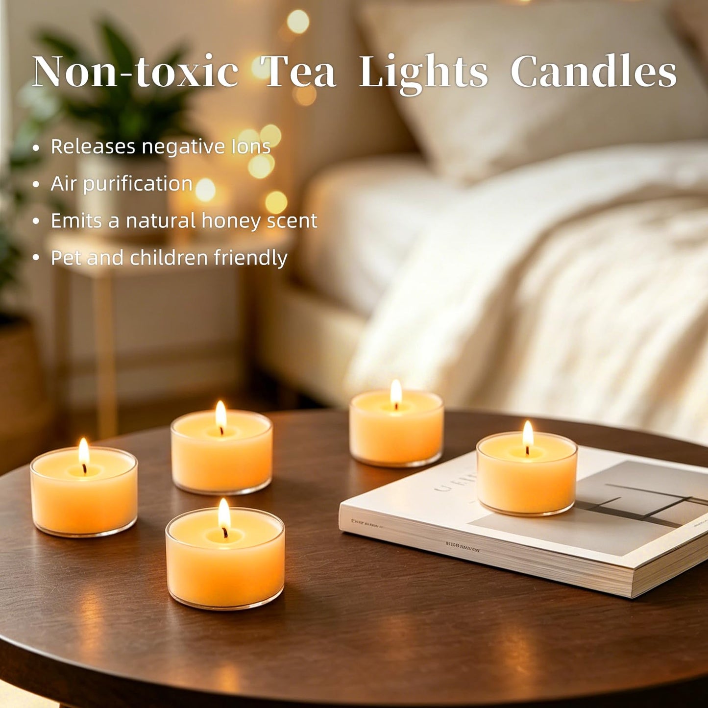 6 Hours Beeswax Tealight Candles Bulk, 40 Packs 100% Pure Beeswax Tea Lights Candle in Clear Cup,Natural Scent Bees Wax Candles Smokeless Clean Burning for Wedding Church Home Decor, Air Purification