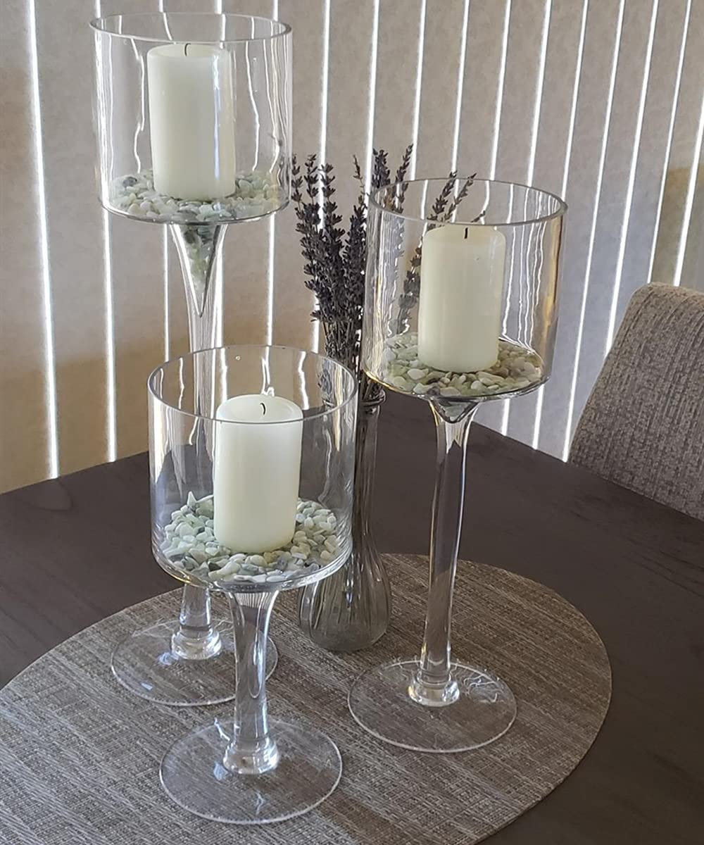 Hurricane Candle Holder Glass Candleholders Holders Votive Long Stem Tealight Tall High Tea Light Elegant Transparent Ideal Dining Wedding Party Home Decoration Gifts (Large 1 Set)