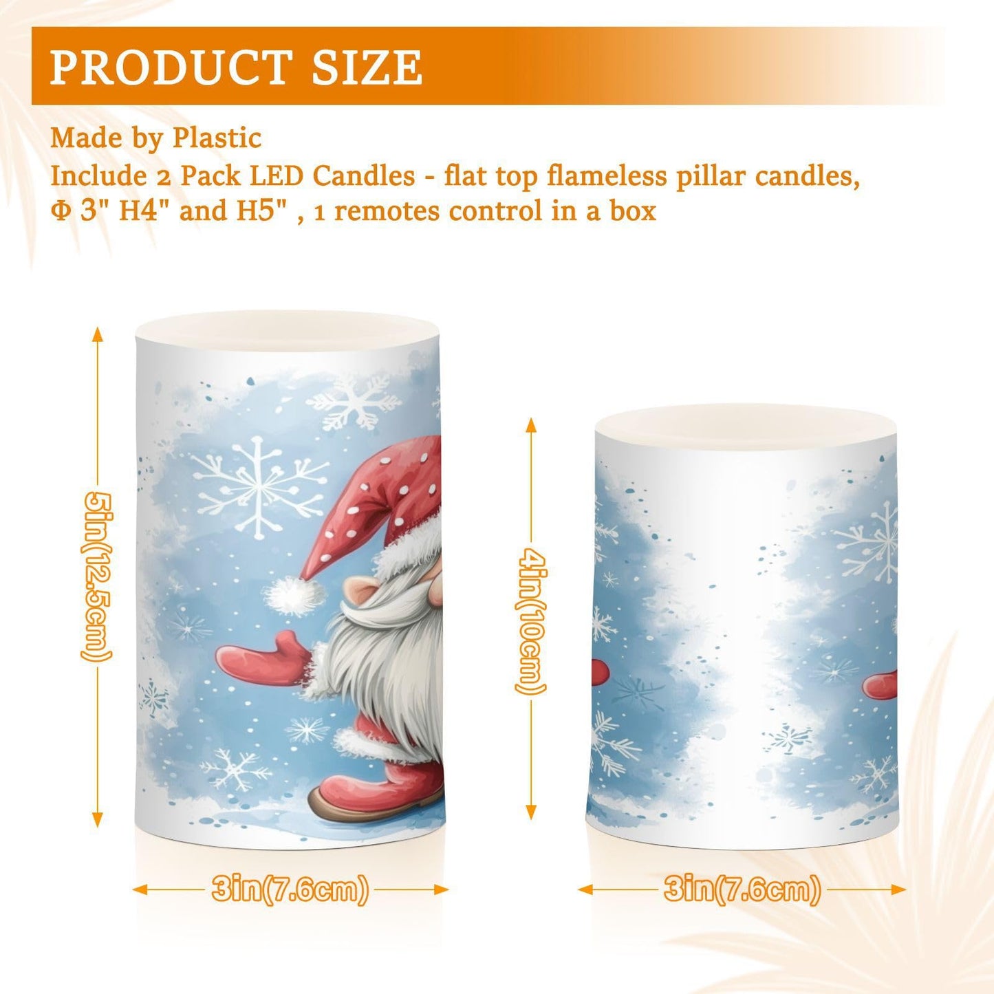BOENLE Flickering Flameless Candles, Christmas Gnome Snowflake LED Candles with Remote Timer, Set of 2 Battery Operated Candle for Valentine Wedding Birthday