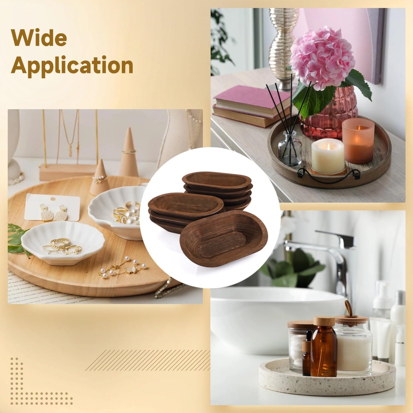 DORMIYA 8 PCS Wooden Dough Bowls, Rustic Wooden Candle Bowl for Decor, Woodens Dowls for DIY Candle Home Crafts Making, Farmhouse Decoration (Brown-8PCS)