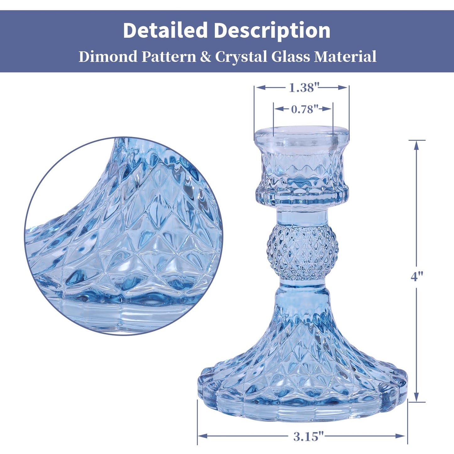 DARJEN 12Pcs 4" H Aqua Blue Candlestick Holders Set- Taper Candle Holders Bulk, Glass Candle Holders for Wedding, Party, Romantic Dinner Table Centerpieces, Festival Gifts & Windowsill Decor