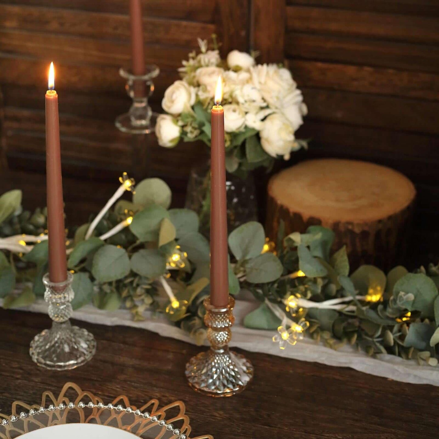 Tableclothsfactory 10" Tall Premium Quality Dripless Unscented Mocha Brown Taper Candles Wedding Dinner Candles for Wedding Decoration Set of 12