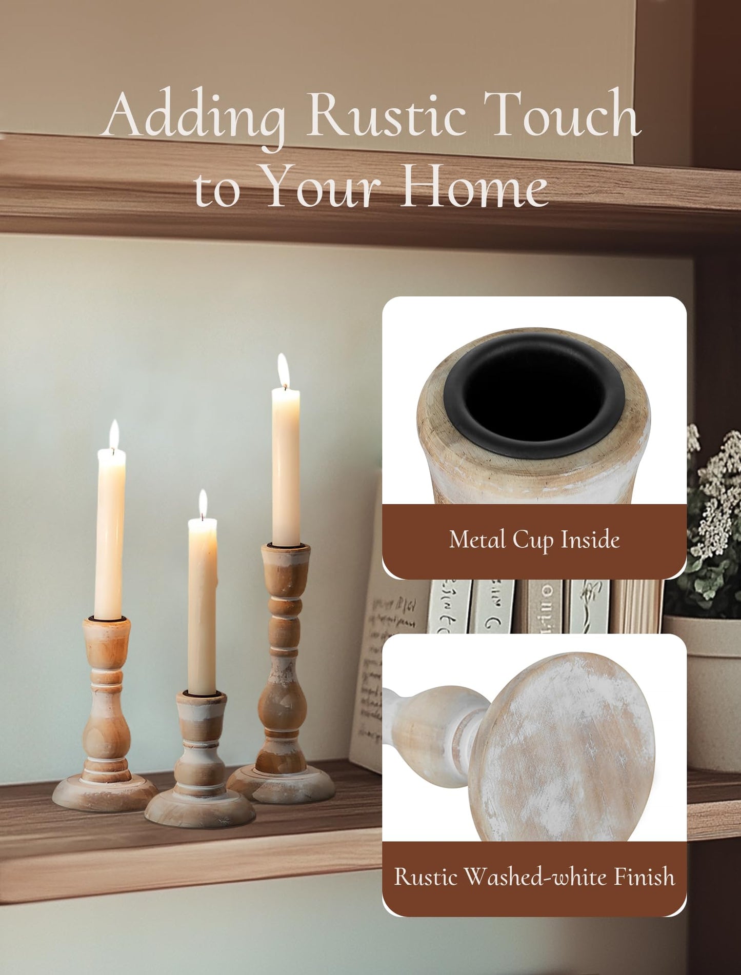 Inweder Wooden Candlestick Holders Rustic: Farmhouse Wood Taper Candle Holders Boho Candle Sticks Holder Fall Decor for Dinning Table Mantle Party Holiday Christmas Wedding Home Set of 3
