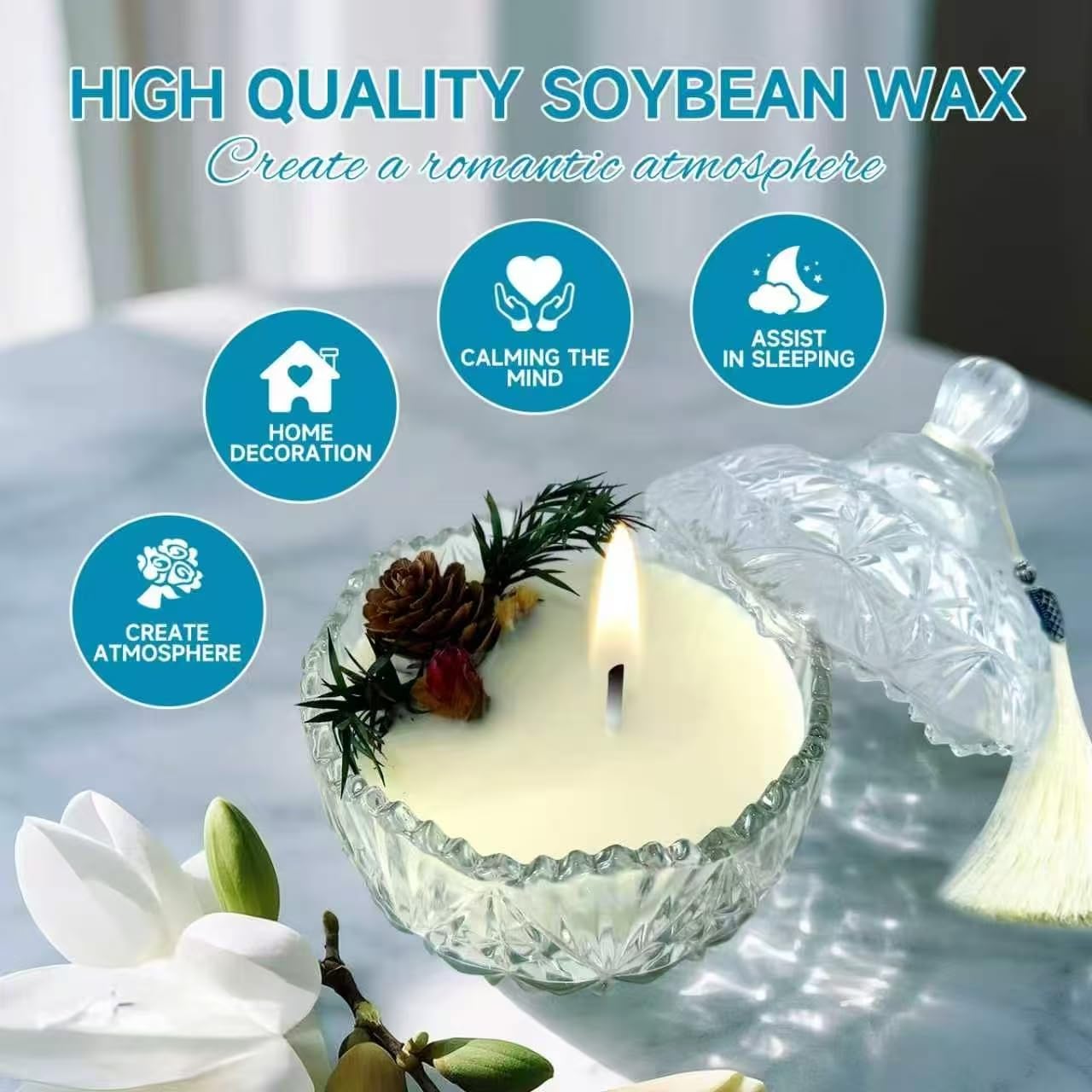 Joo SKo Magnolia Scented Soy Wax Candle, 7oz Aromatherapy Candle for Home, Long Burning Clean Jar Candle, Stress Relief & Relaxation, Thoughtful Gift for Women, Birthday, Mother's Day, Housewarming