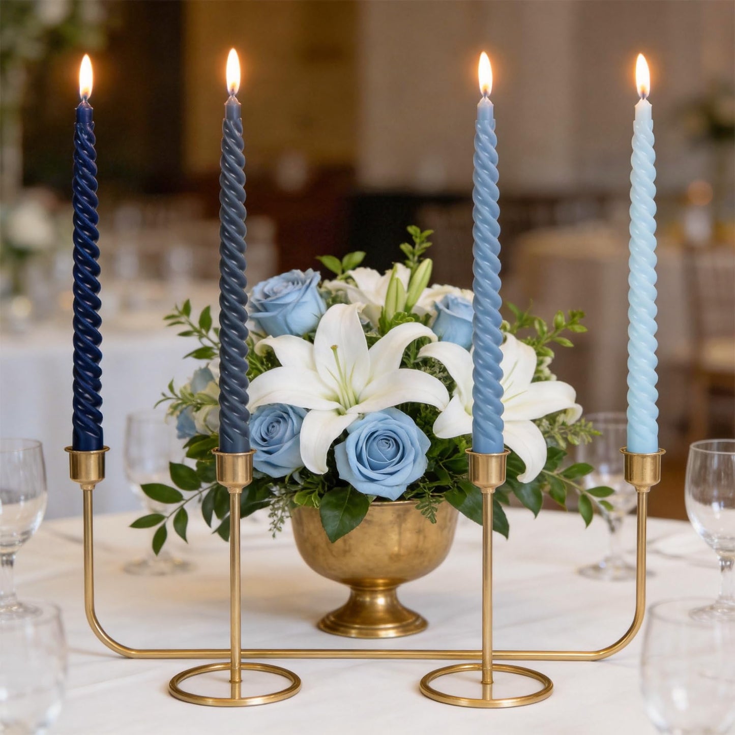 Blue Spiral Taper Candles, 10 inch Gradient Twisted Candles,4 Pack Unscented and Smokeless Long Burning Candles with Cotton Wicks,Tall Candlesticks,Ideal for Weddings, Dinner Parties, and Home Décor
