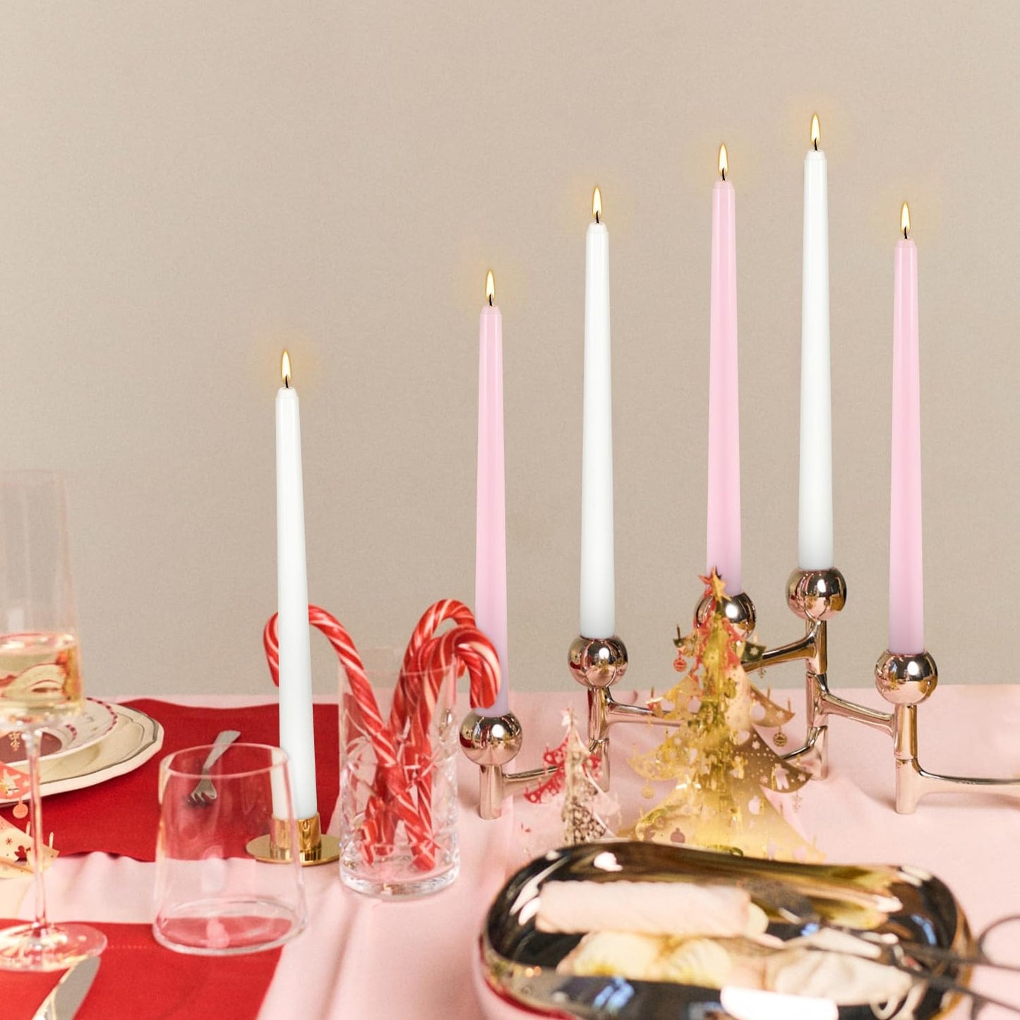 10-Inch Pink and White Taper Candles|24Pack Unscented, Smokeless,Hand-Poured CandleSticks,Perfect for Valentine’s Day, Weddings, Parties, Shabbat, Baby Shower, Birthday,Girls' Night,Home Décor