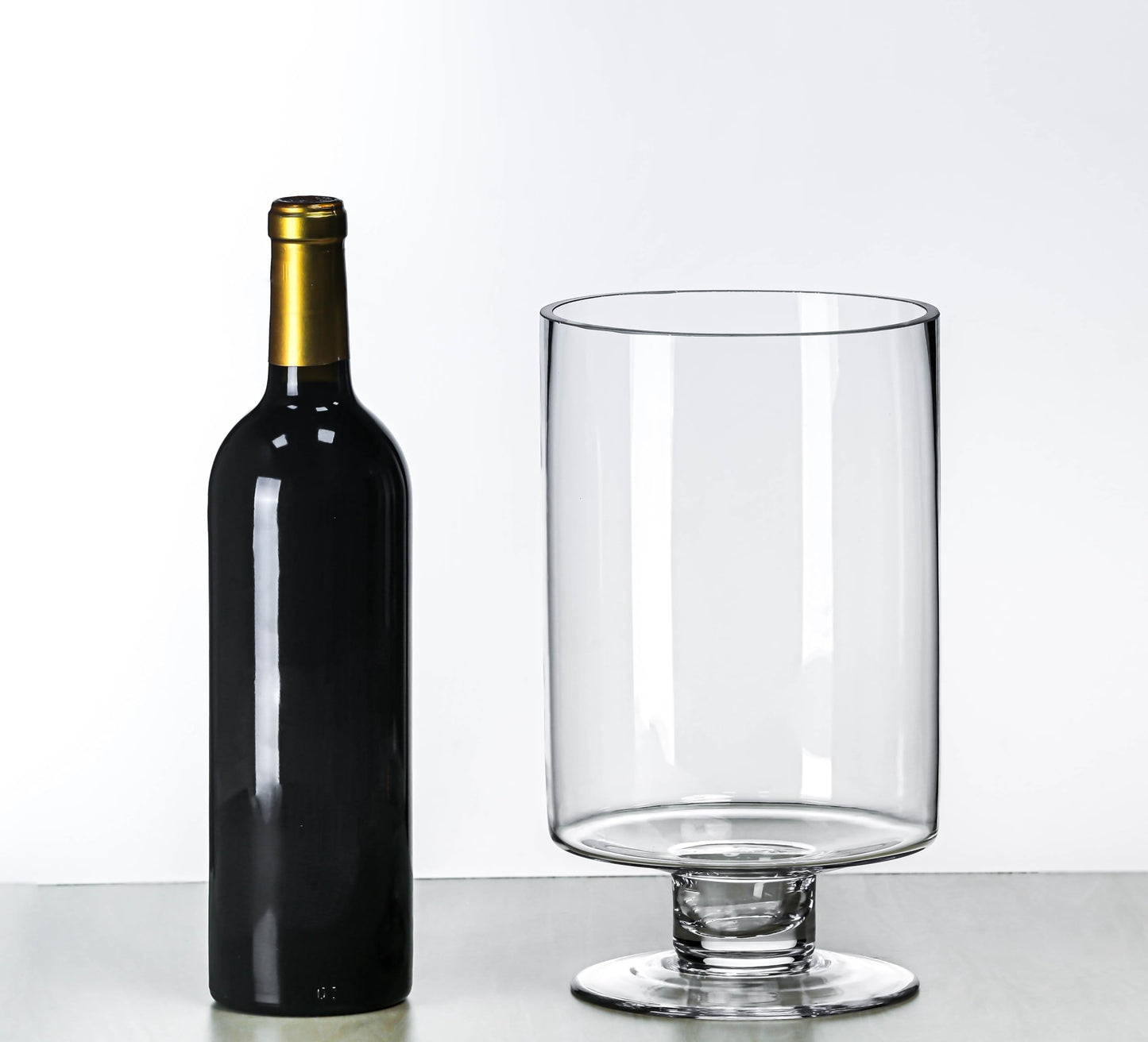 CYS EXCEL Glass Hurricane Pillar Candle Holder (H:10" W:6") | Multiple Size Choices Short Stem Candle Centerpieces | Stemmed Glass Cylinder Candle Vase
