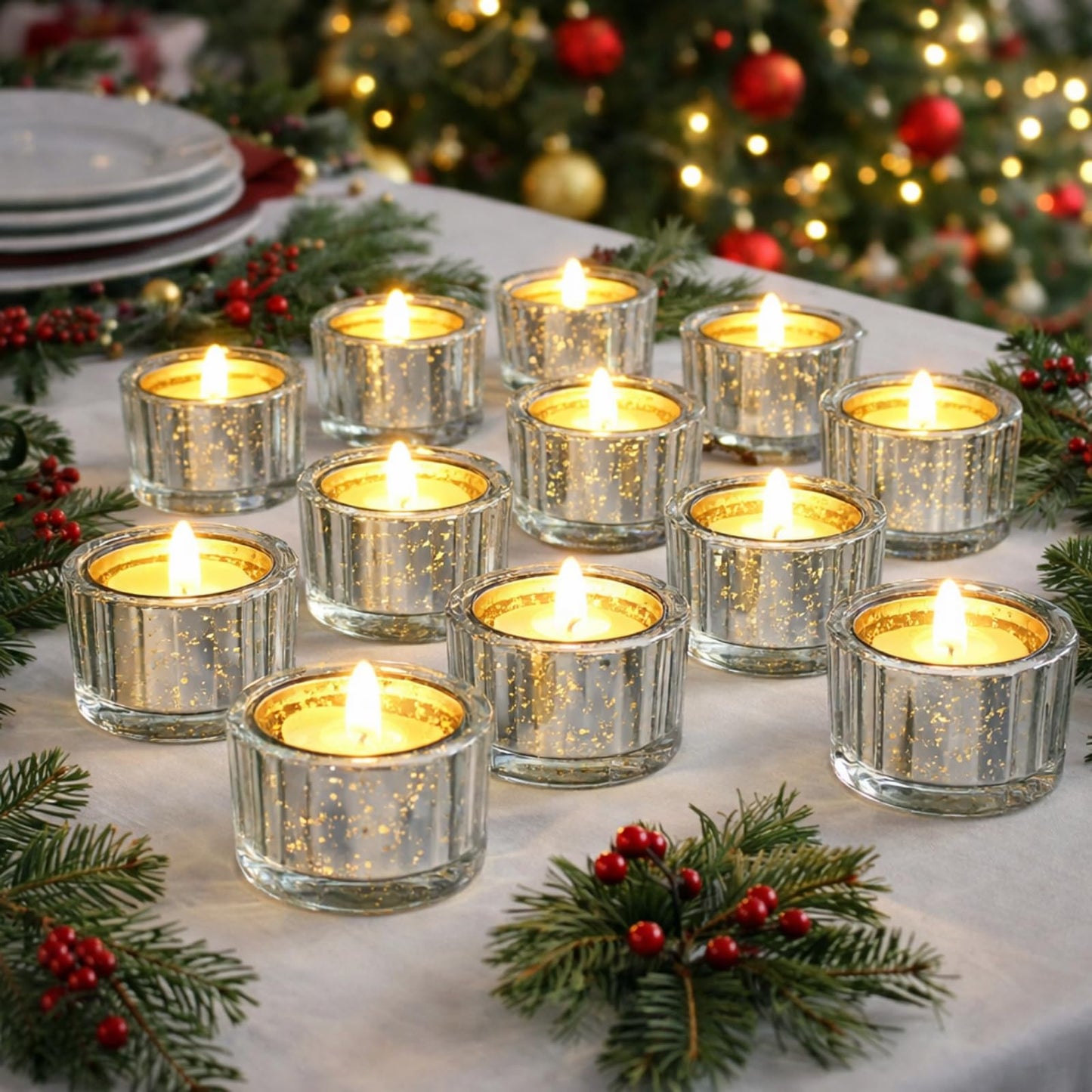 Mumufy 100 Pcs Glass Tealight Candle Holder Ribbed Votive Candle Holder for Centerpiece Wedding Proposal Spa Aromatherapy Meditation Home Decor (Silver)
