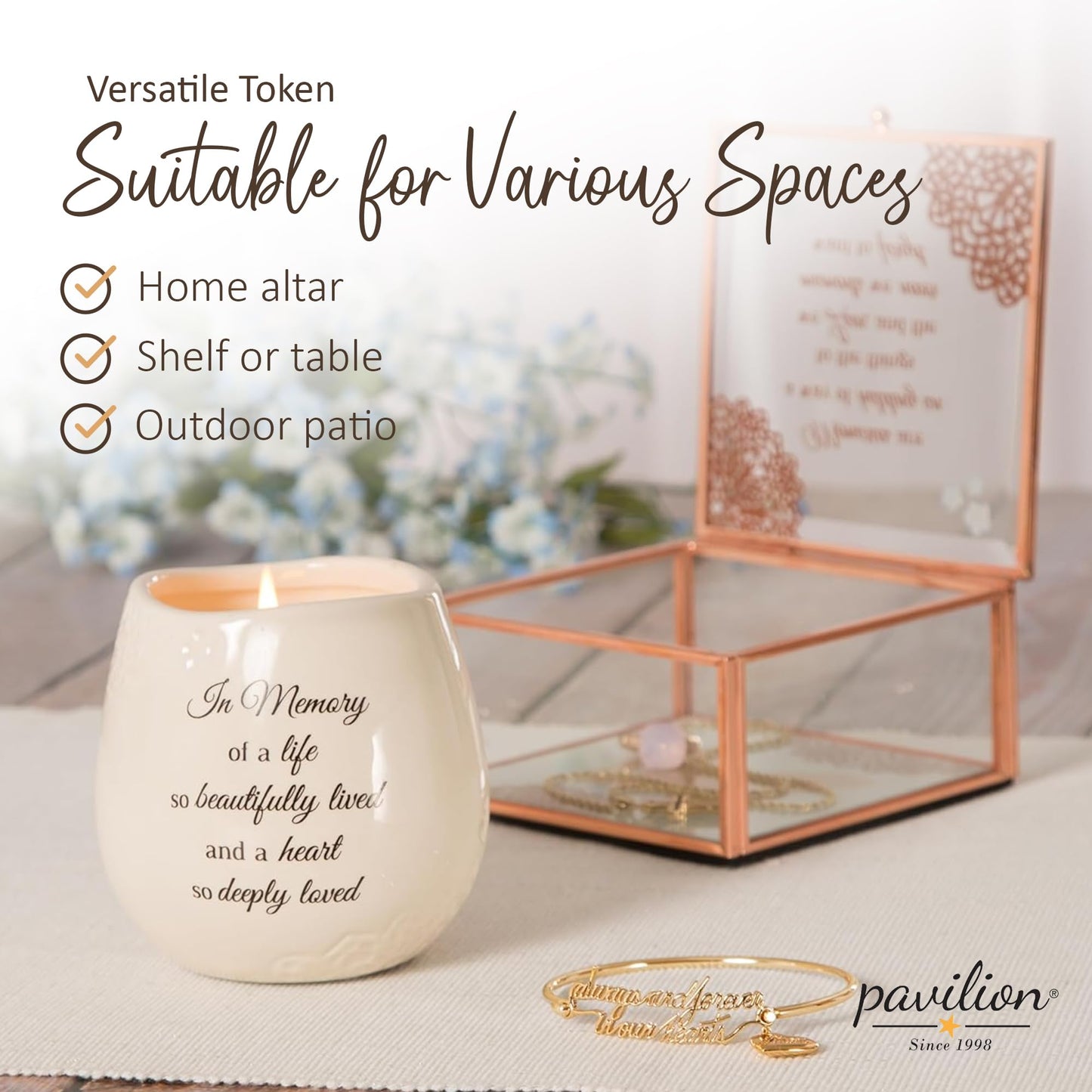 Pavilion 'In Memory, Beautifully Lived' 19178 - White Ceramic Candle with Soy Wax in a Delicate Floral Scent, Thoughtful Sympathy, Remembrance, and Condolence Gift - 8 Ounces