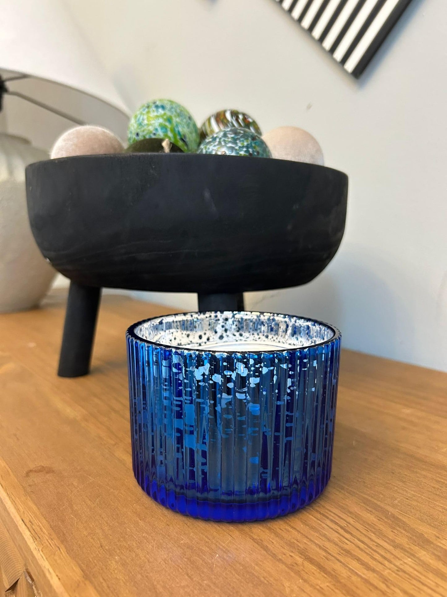 Ocean Breeze Scented Candle, 12 oz Triple Wick Candle in Blue Mercury Glass Jar, Lemon Blossom & Sea Salt Fragrance, Coastal Beach Home Decor, Reusable Decorative Jar (Blue, Malibu Lagoon)