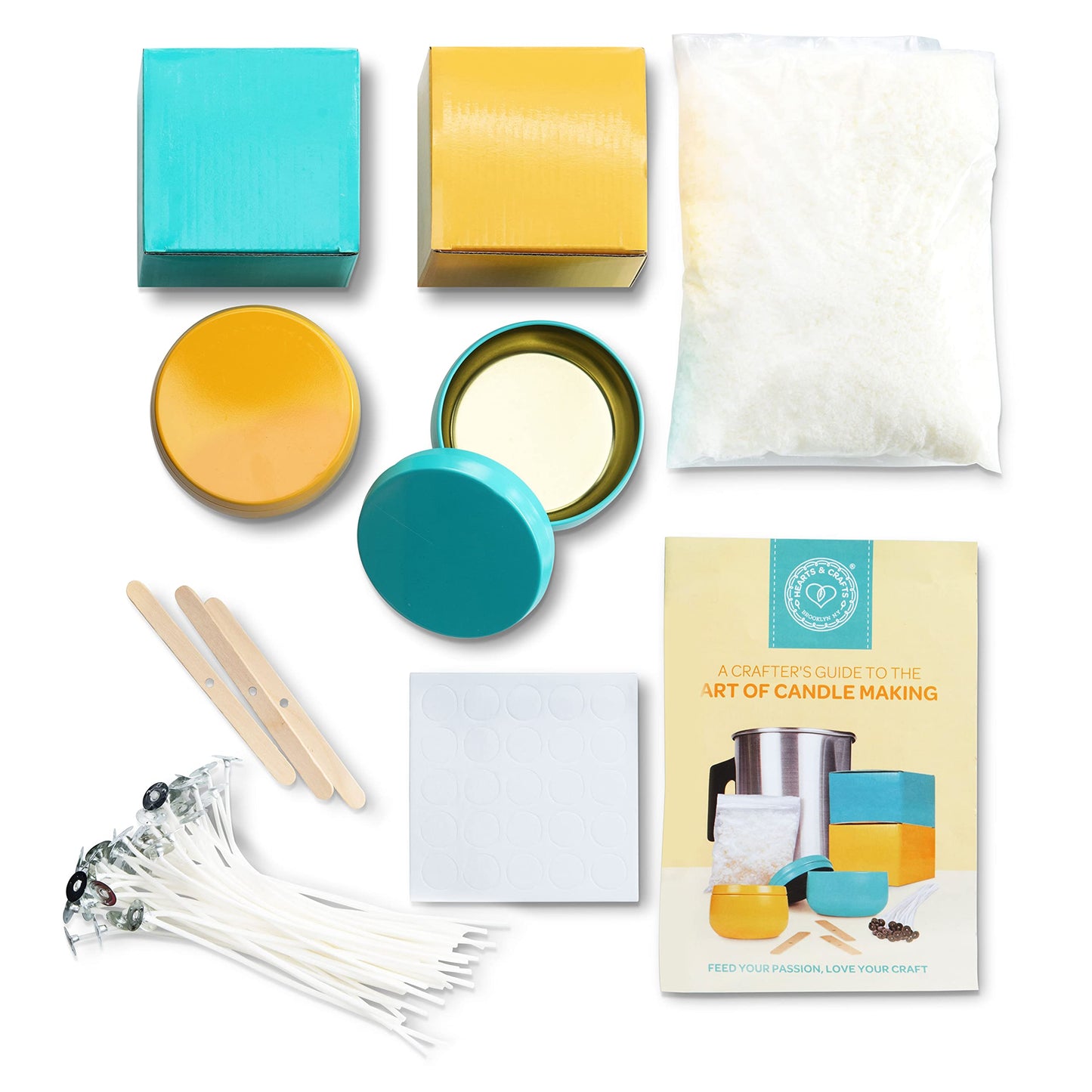 Hearts & Crafts DIY Complete Soy Wax Candle Making Kit - 1lb Soy Candle Wax and All Candle Making Supplies Included and Candle Jars - Complete DIY Candle Making Kit for Adults, Kids, & Beginners