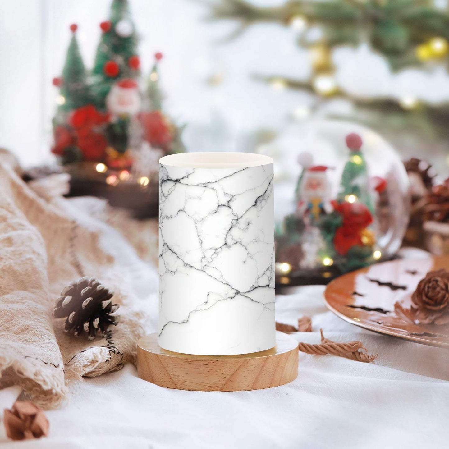 BOENLE Flickering Flameless Candles, White and Black Marble LED Candles with Remote Timer, Set of 2 Battery Operated Candle for Valentine Wedding Birthday