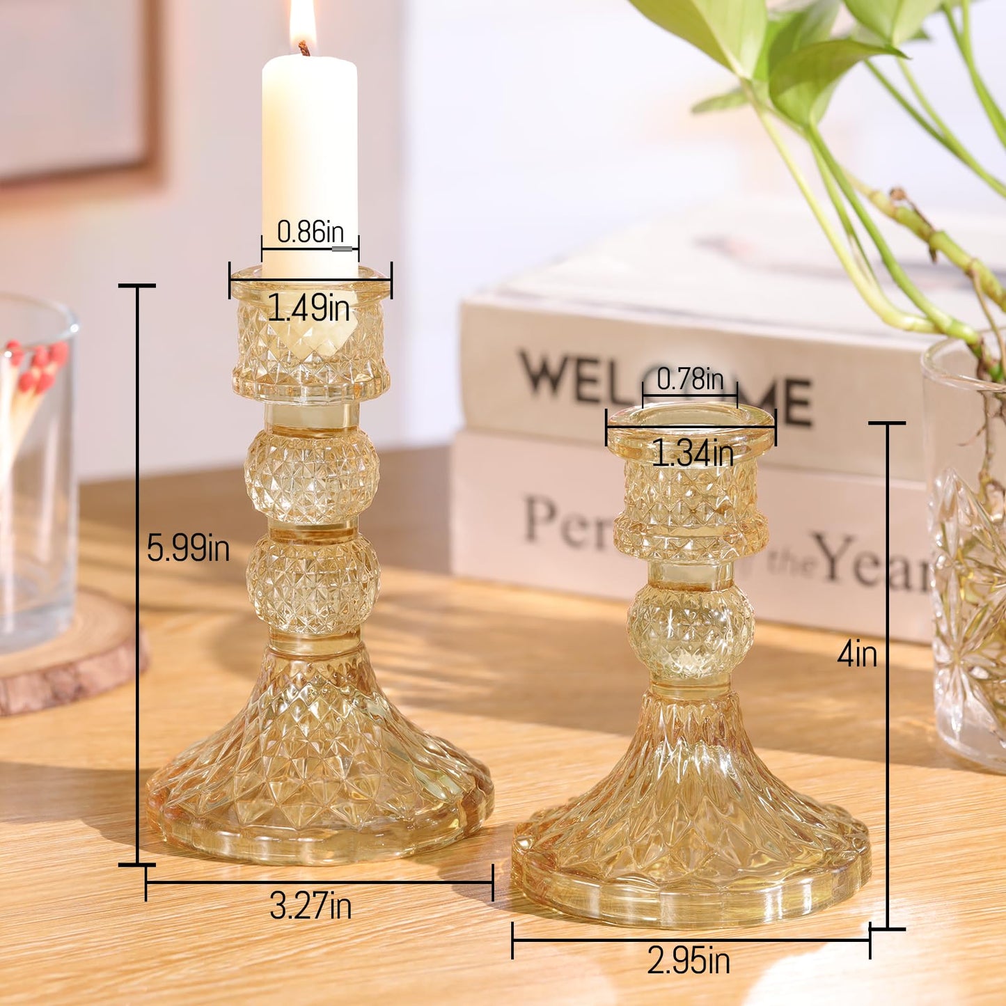 DARJEN Gold Glass Candlestick Holders Set of 6, 4" H & 5" H Taper Candle Holders for Candlesticks & Pillar Candles, Diamond Candle Holders for Wedding Party Table Centerpiece, Home Decor