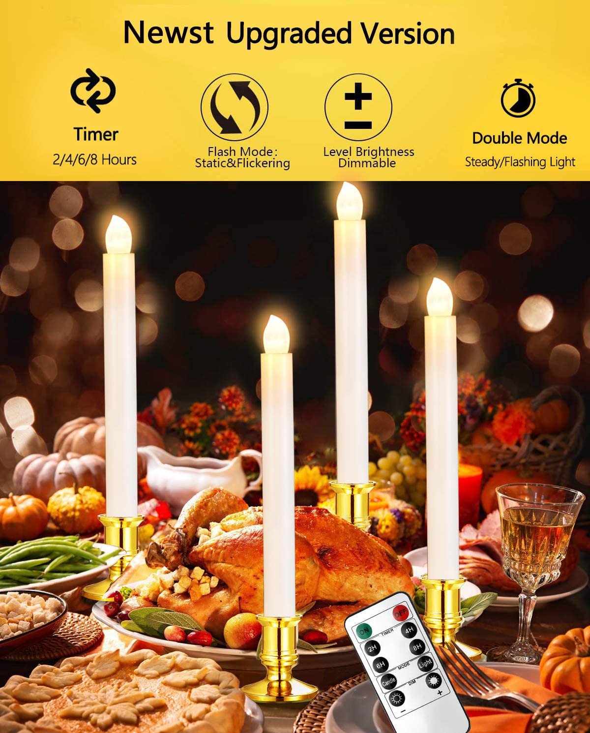 YAUNGEL Window Candles, 10 Pack LED Battery Operated Christmas Candles for Windows with Remote Timer Electric Flameless Candle Lights with Candle Holders Suction Cups for Christmas Decorations