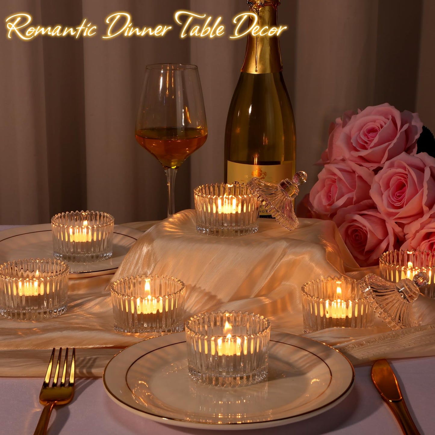 FoldTier 24 Pcs Votive Candle Holders Bulk, Glass Jars with Lids, Tealight Holders for Table Centerpieces, Home Decor Wedding Bridal Summer Baby Shower Favors