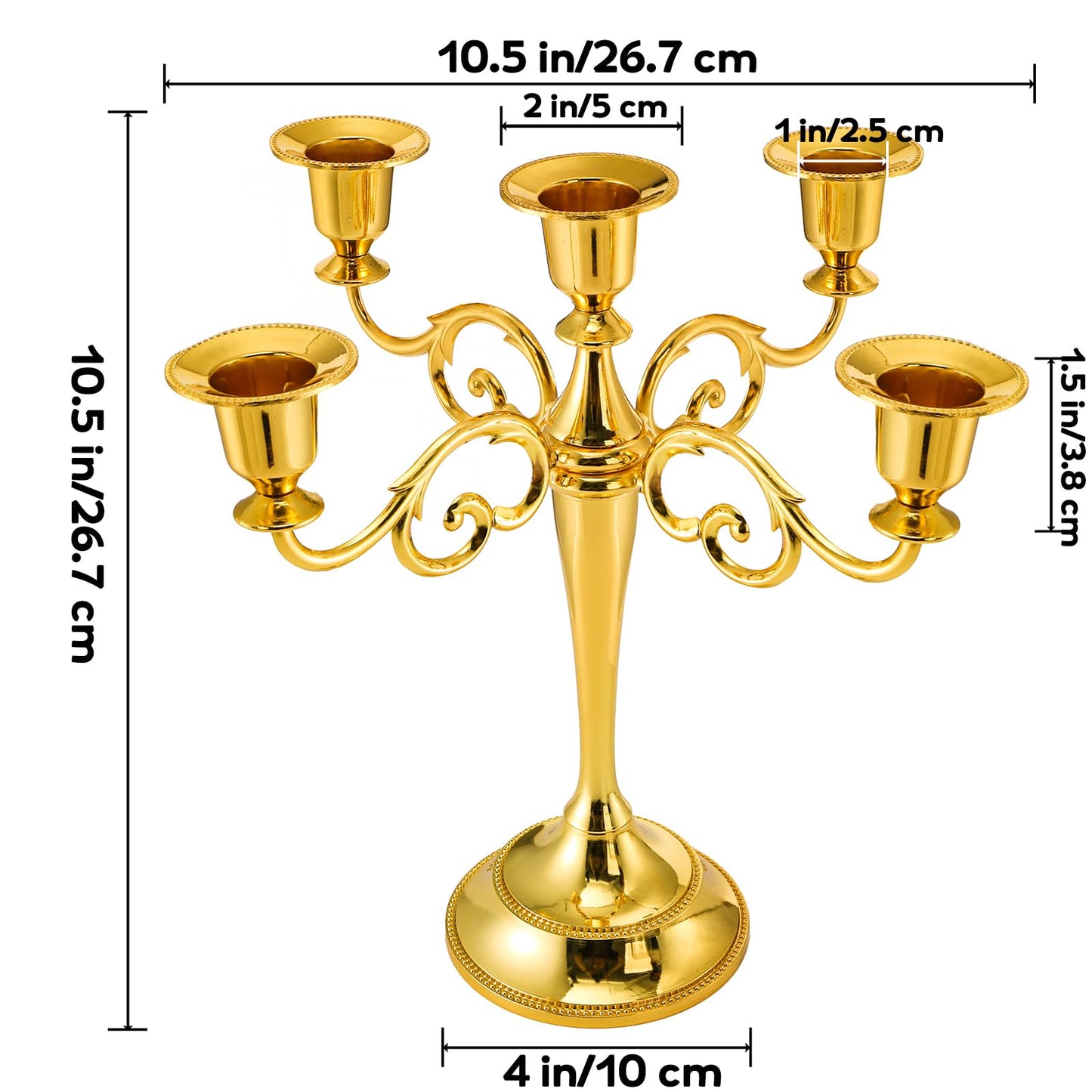 YOUEON 5 Arm Gold Candelabra, Candelabra Candle Holder, 10 Inch Tall Candlesticks Holder, Elegant Taper Candle Holder Centerpiece for Wedding, Church, Halloween, Dining, Home Decor