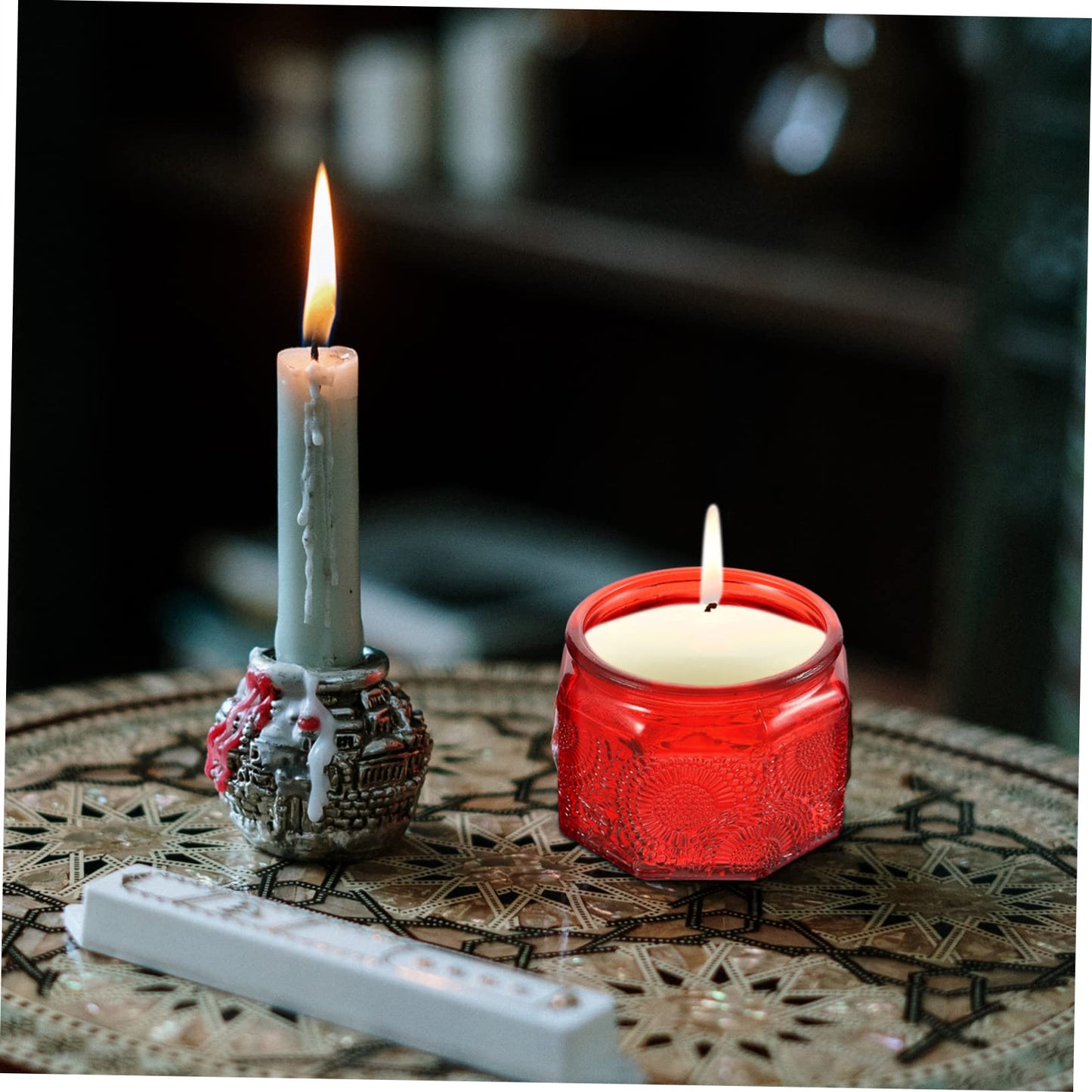 Gogogmee 14pc Glass Candle Tins Lids DIY Candle Making Jars Craft Storage Container Embossed Pattern for Birthday Present