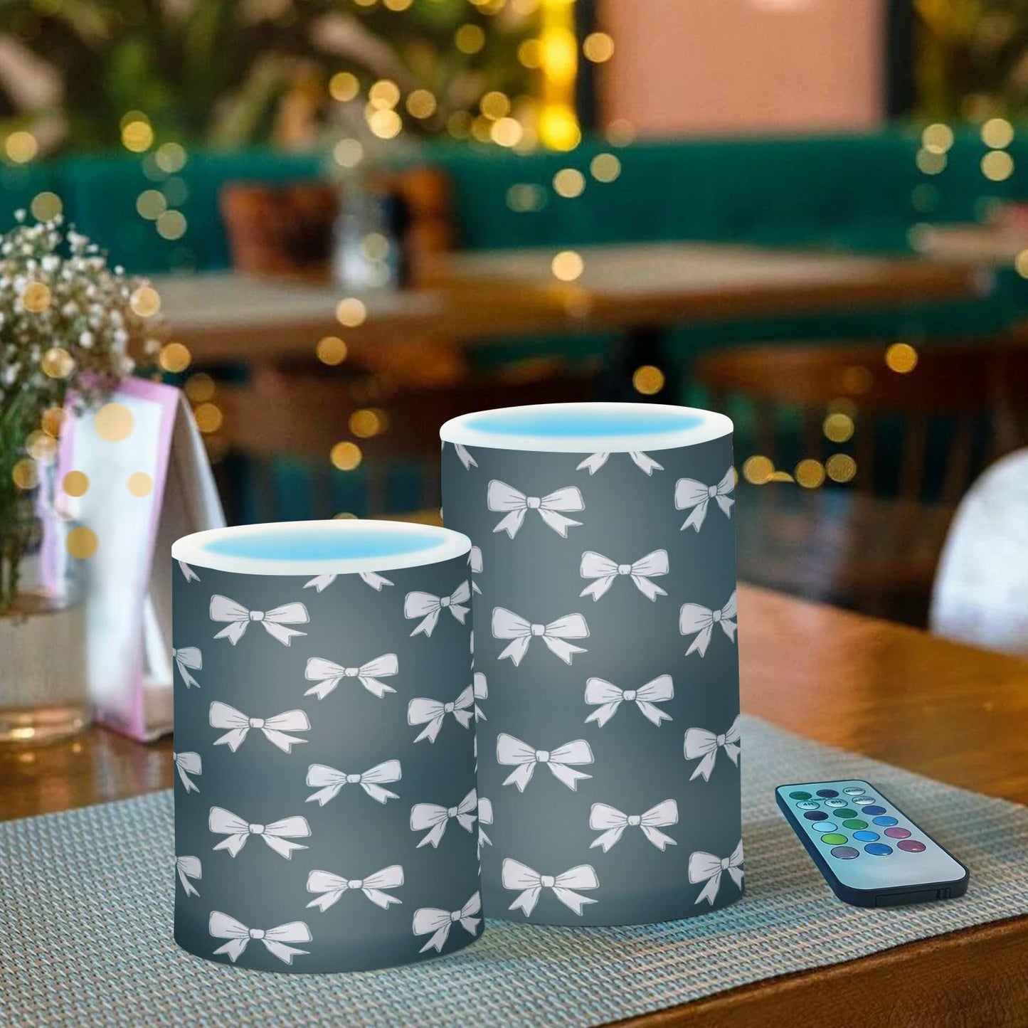 ALAZA Beautiful Pink Bows Black Flickering Flameless Candles Battery Operated with Remote Timer,Tea Light Candles LED Pillar Votive Candles Set of 2 for Outdoor Indoor Decorations262