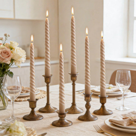 Whaline 8 Pcs 10 Inch Sahara Beige Spiral Taper Candles Dripless Twisted Wax Candles Long Unscented Candlesticks for Wedding Holiday Celebration Home Party Dining Table Supplies
