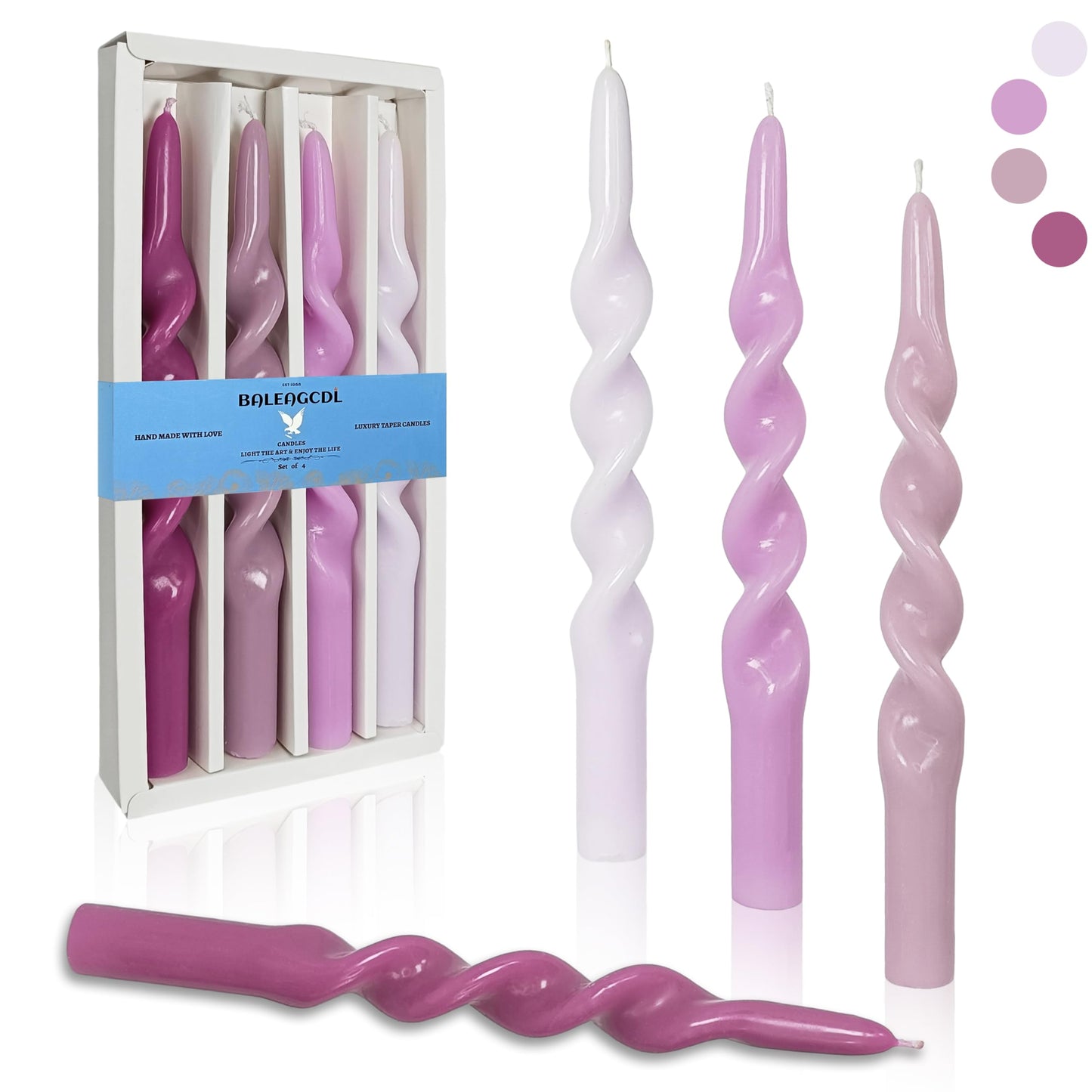 BALEAGCDL Unscented Twisted Taper Candle Gradient Purple Spiral Candlesticks 10 Inch Handmade Smokeless Dinner Long Candles Set for Holiday Wedding Party Gift Home Decoration