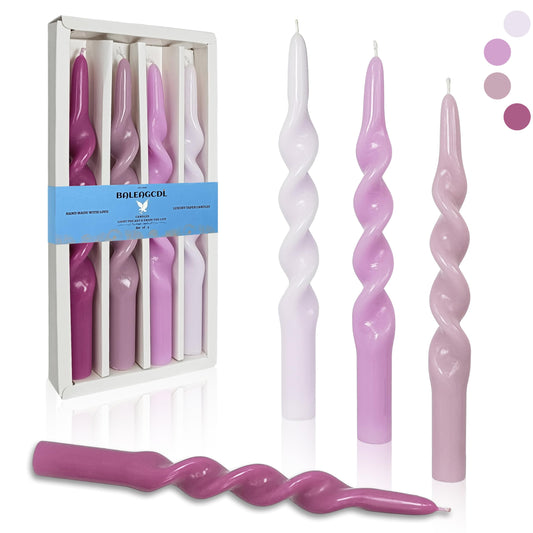 BALEAGCDL Unscented Twisted Taper Candle Gradient Purple Spiral Candlesticks 10 Inch Handmade Smokeless Dinner Long Candles Set for Holiday Wedding Party Gift Home Decoration