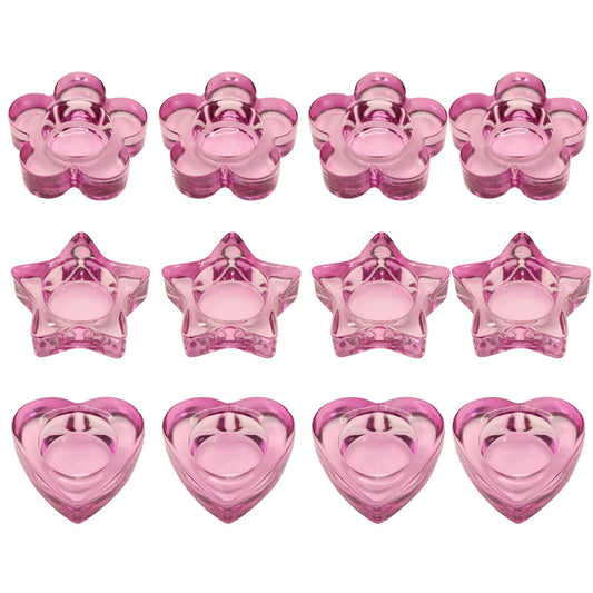 Pink Votive Candle Holders Set of 12 for Table Centerpiece(3 Sizes,Heart/Flower/Star) Tealight Candle Holders Bulk for Birthday Party,Wedding Dinning,Home Decor, Valentines Christmas Decoration(Pink)