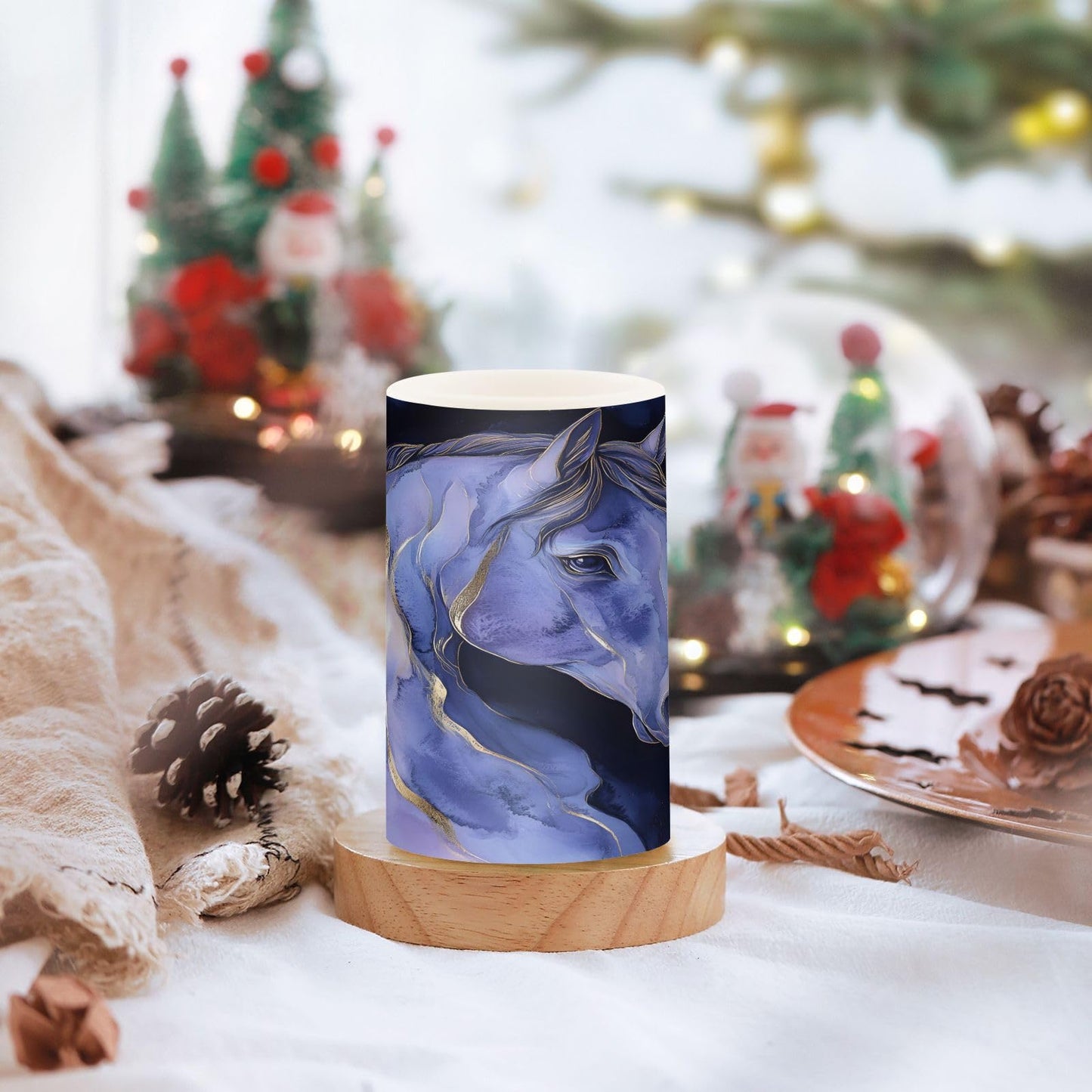 ALAZA Flickering Flameless Candles Blue Purple Horse Battery Operated Candles with Remote Timer LED Pillar Votive Candles Set of 2 for Holiday Decor