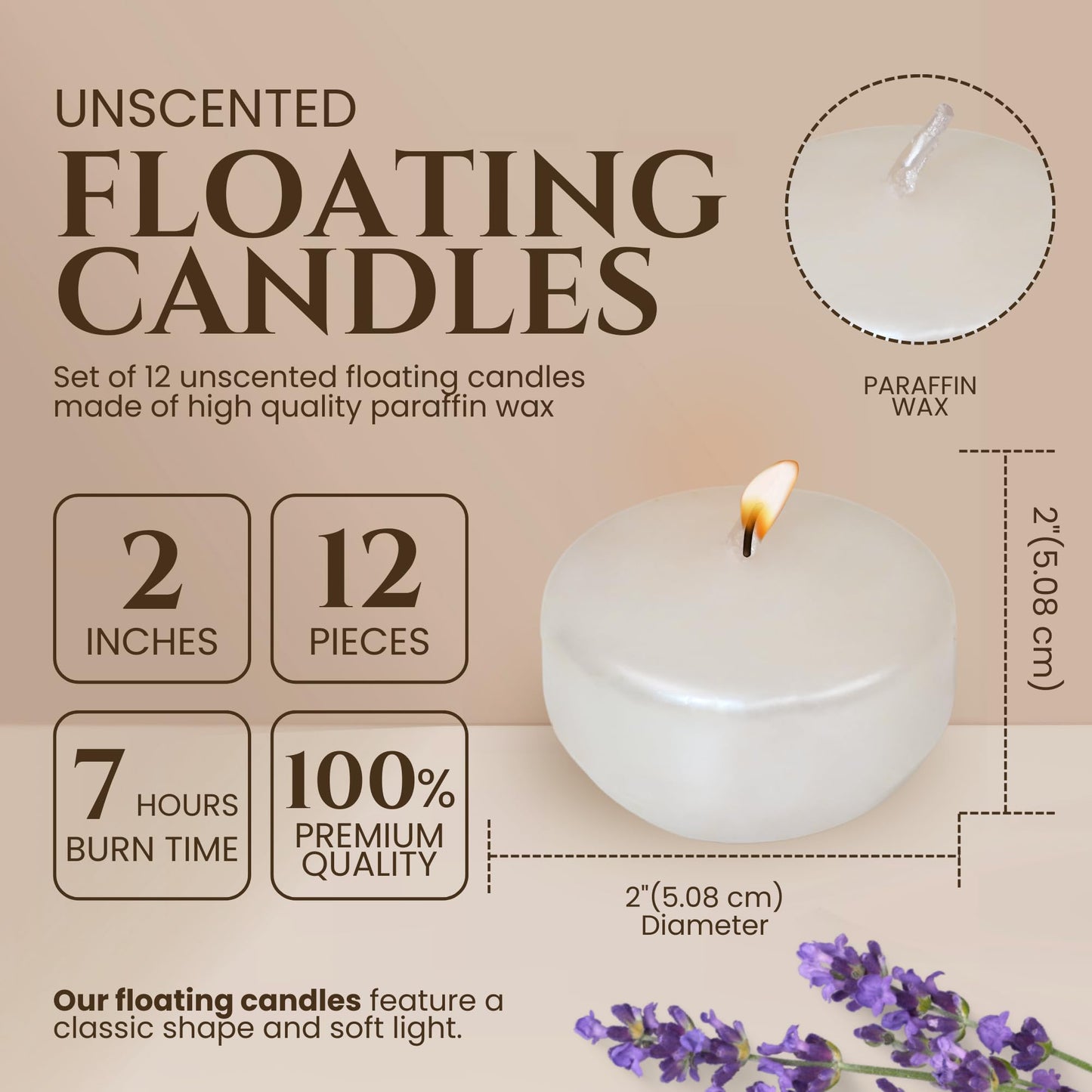 Axiom Floating Candles 4 Hours Burning Time Dripless Floating Candles for Valentine's Day Natural Hand Rolled Wax Candles for Parties (12, Metallic White)