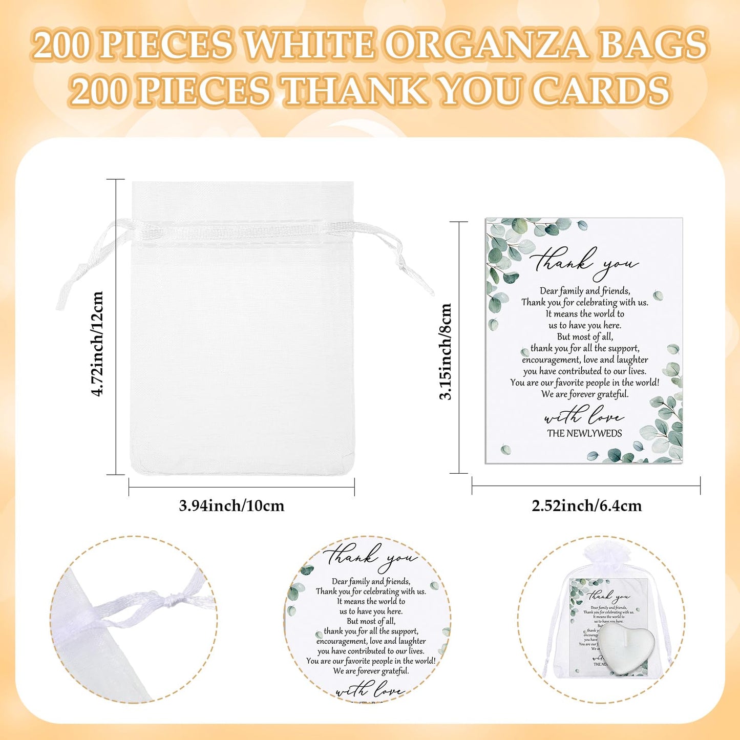 Threlaco 100 Sets Wedding Favors for Guests Bulk Mini Heart Shaped Candles Wedding Party Favors for Guests with Thank You Cards and Organza Bags Bridal Shower Party Souvenir Candle Gifts