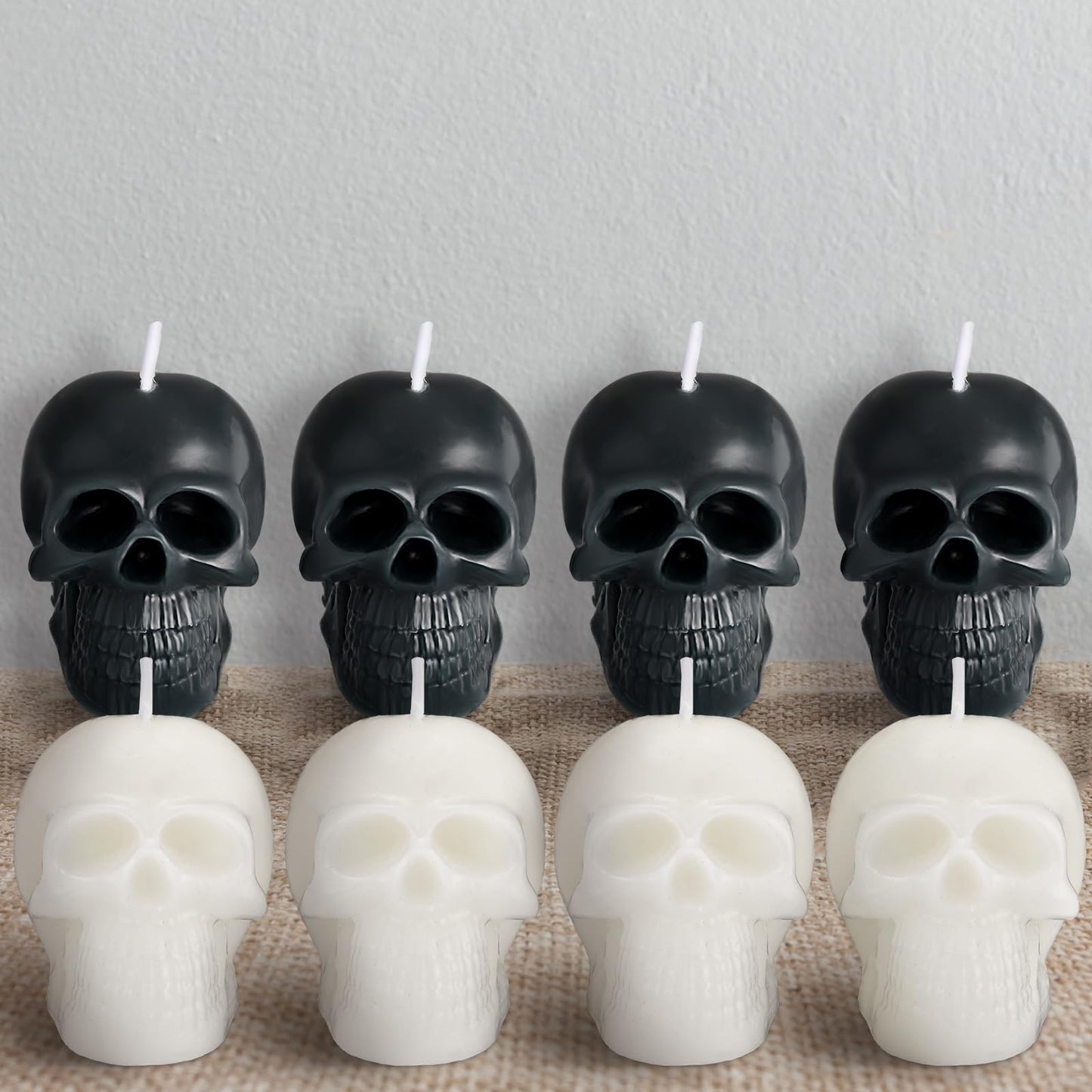 Nuanchu 8 Pcs Goth Skull Candles Set Black White Gothic Candles Vegetable Wax Candlestick Goth Home Decor for Halloween Xmas Haunted House Decoration
