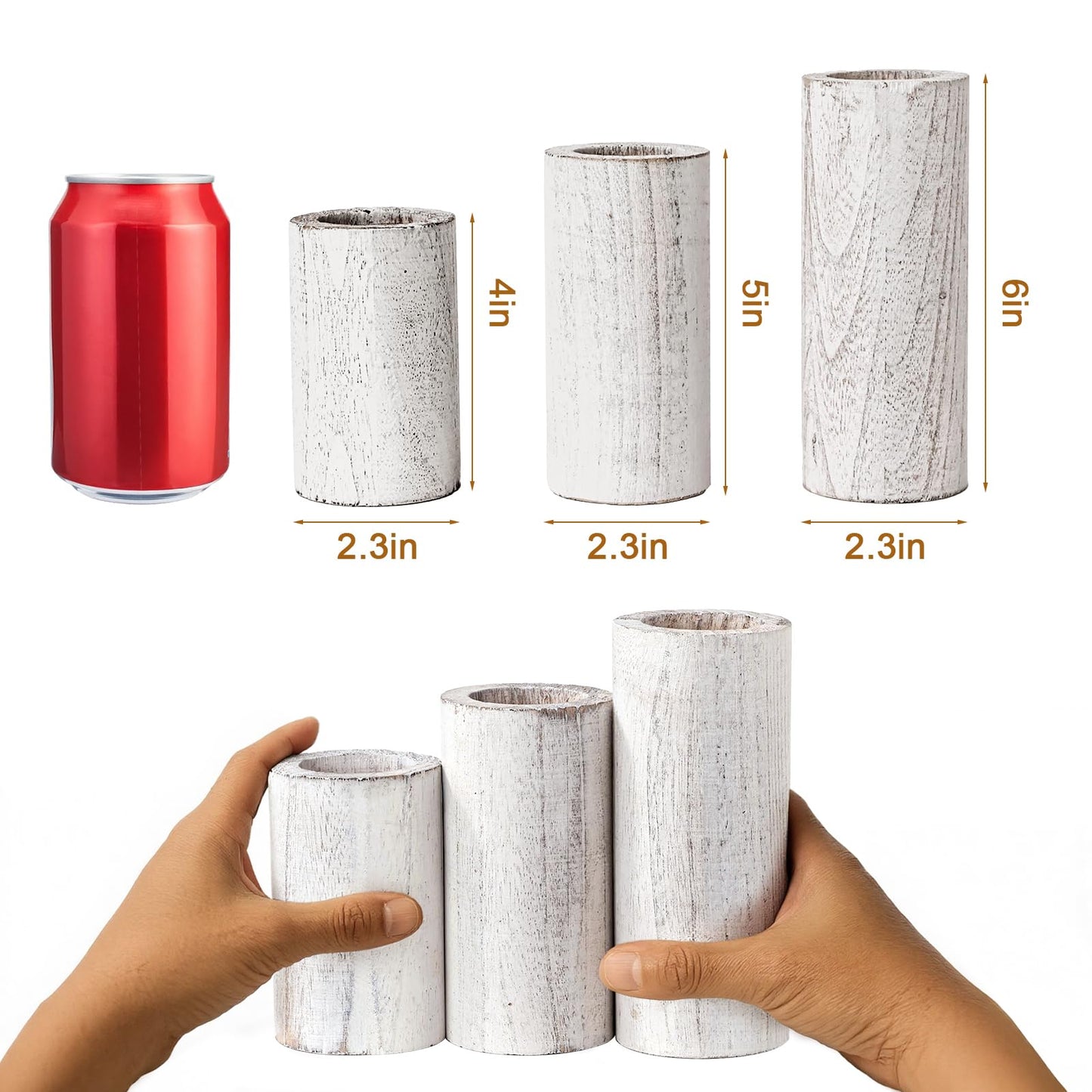 MelonBoat White Pillar Candle Holder:Farmhouse Candle Holders with Battery Operated Candles, Farmhouse Decor with Flameless LED Candles, Wood Centerpieces for Table 3-Pack for Holiday Party Home Decor