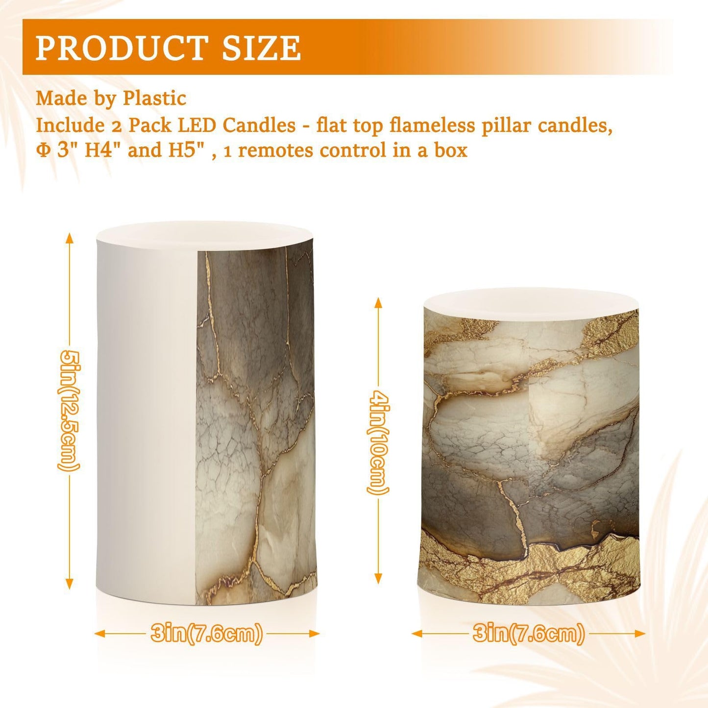 Zathe Flameless Flickering Candles Remote Led Pillar Candles for Home Decor Marble Brown Beige
