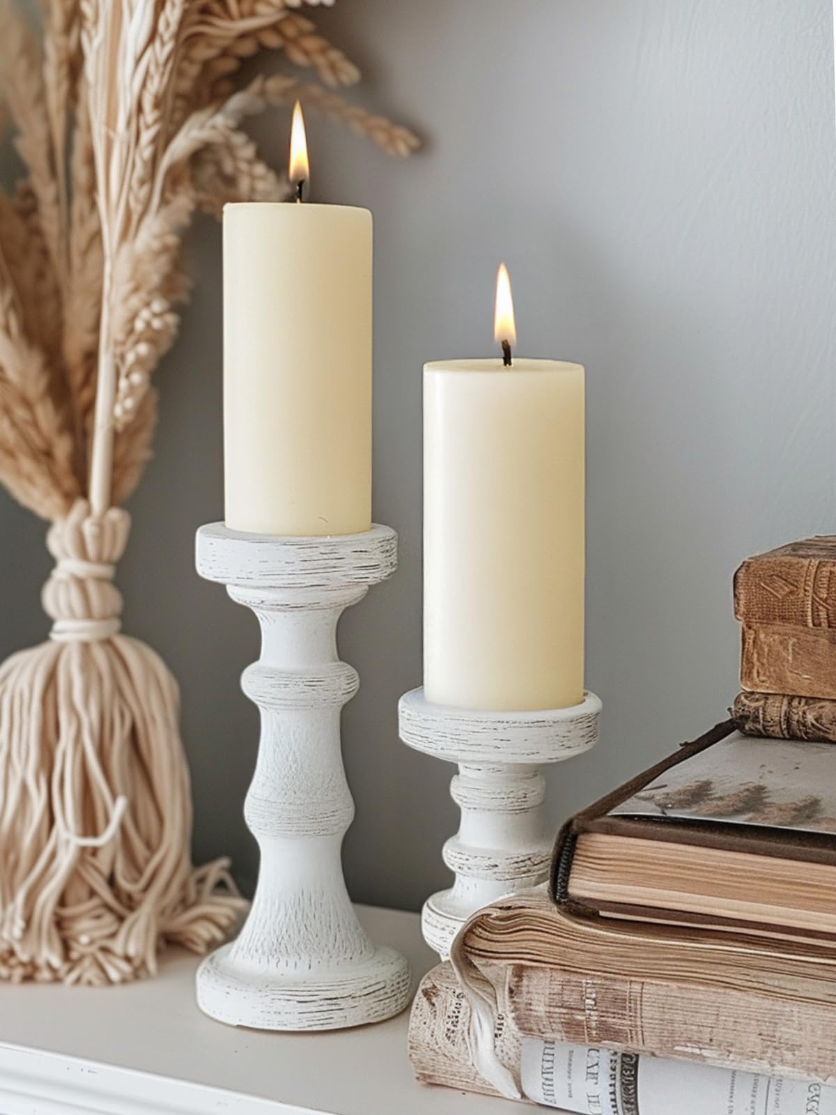 Ashlux 3x6 Inch Ivory Pillar Candles, Set of 6 Wax, 70 Hours Long Burning, Unscented and Dripless Pillar Candles Bulk for Christmas Lights, Wedding, Parties, Spas, Home Decorative