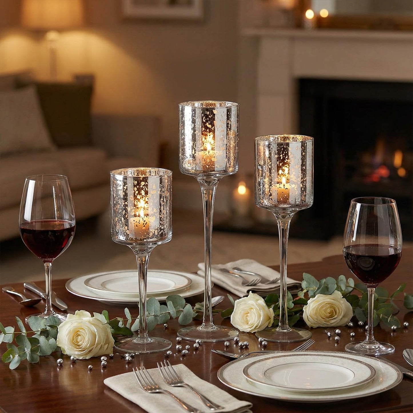 Maxcheck 6 Pcs Glass Candle Holder Tea Light Floating Candle Holders 7.87" 9" 10.2" Tall for Table Centerpiece Home Wedding Party Table Decor (Glitter)