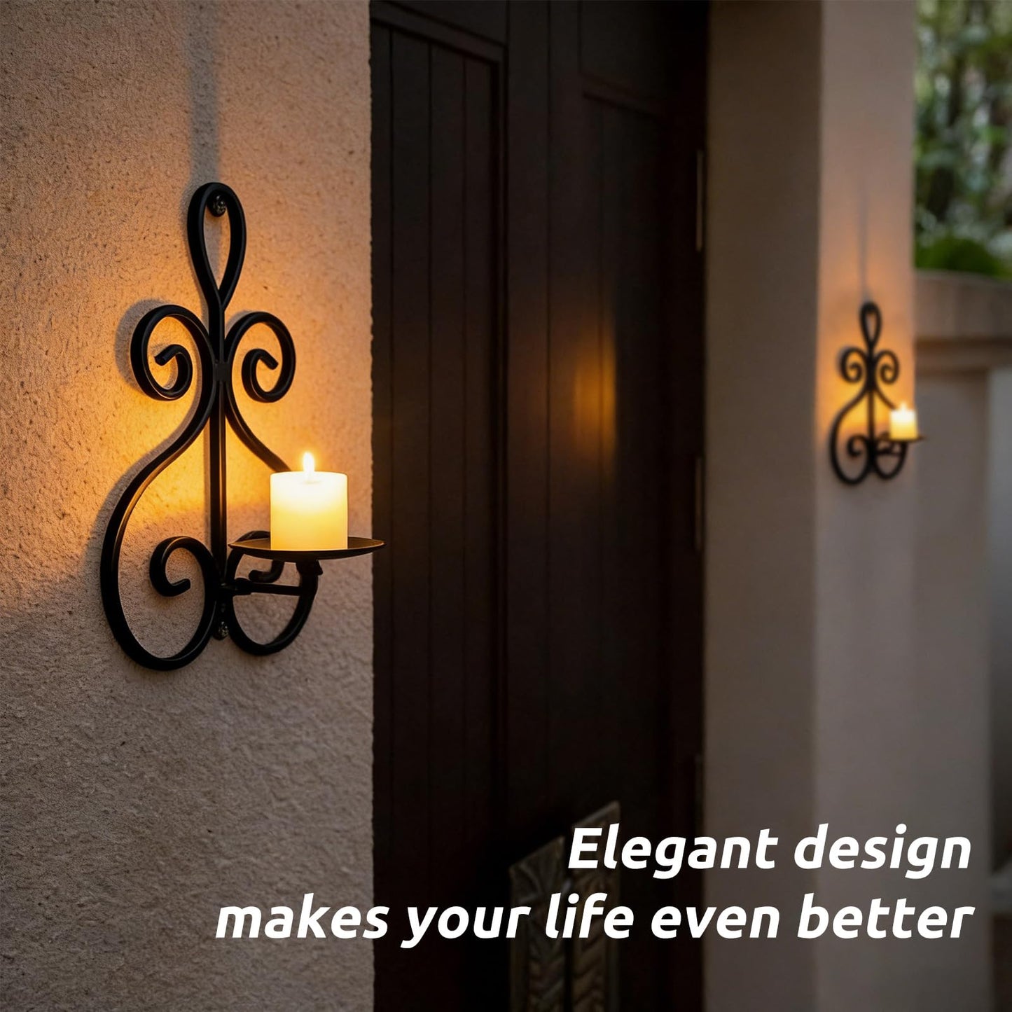 Wall Candle Sconces Set of 2, Double Scroll Pattern Candle Sconces, Metal Wall Candle Holder for Home Decor, Living Room, Dining Room, Bedroom, Black, Gifts for Men Women Mom or Dad