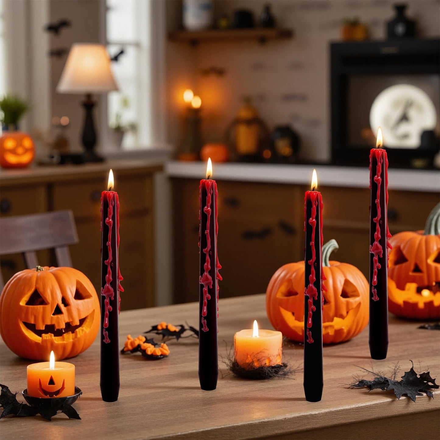 8 Pack Vampire Tears Taper Candles, 10 inch Tall Bleeding Candles, Soundvalue Unscented Black Tapered Candlesticks, Spooky Blood Drip Candle Set for Halloween Party Gothic Home Decorations