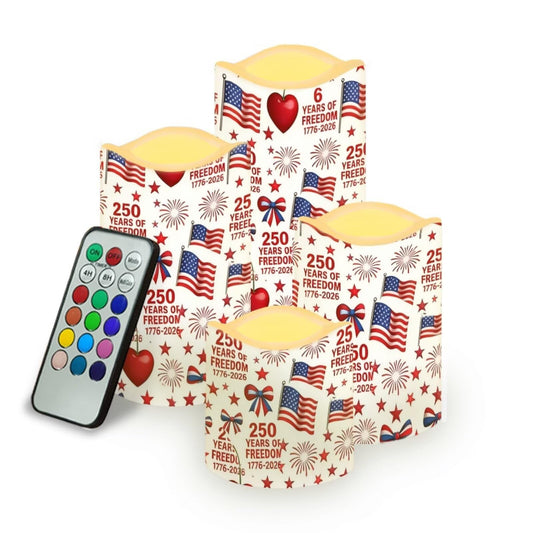 Uorisanigo Patriotic American Flag Electric Flameless Candles Set of 4 Independence Day 250th Anniversary Battery Operated LED Candles 1776-2026 Fake Candles 4th of July Home Decoration
