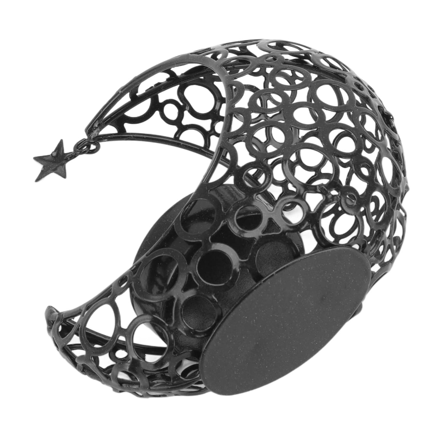 Candle Holder, Moon Candle Holder, Hollowed Iron Candle Holder, Ornament Weddings, Christmas Decoration, Dining Table, Coffee Table (Black)
