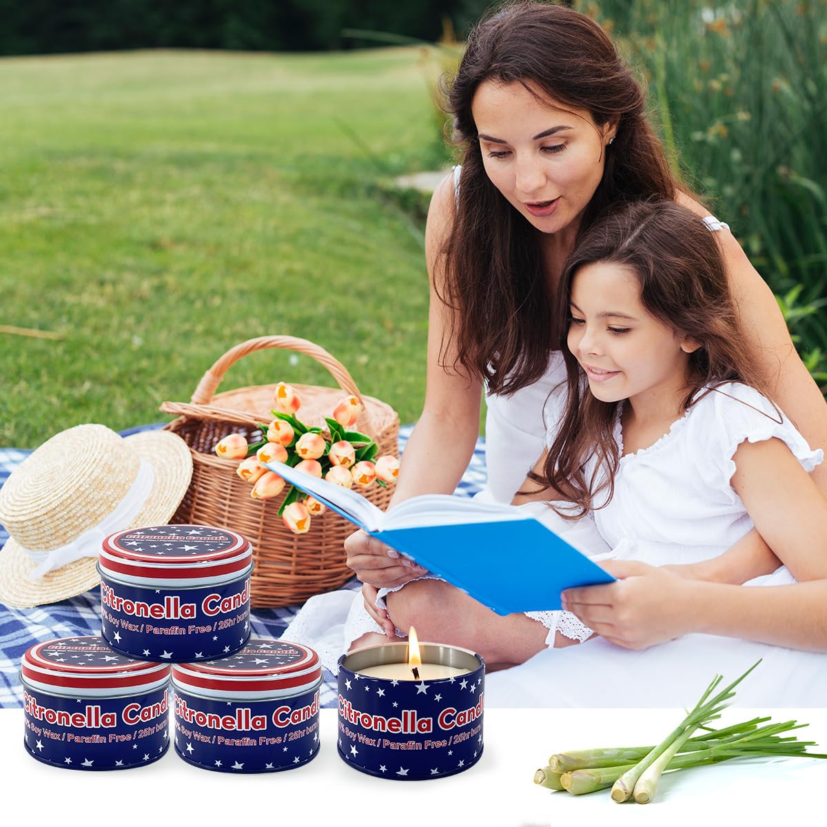 4-Pack Citronella Candles in Jars (4oz Each) – Long-Lasting Outdoor Scented Candles for Patio, Garden & Backyard – Fresh Invigorating Fragrance to Enhance Ambiance